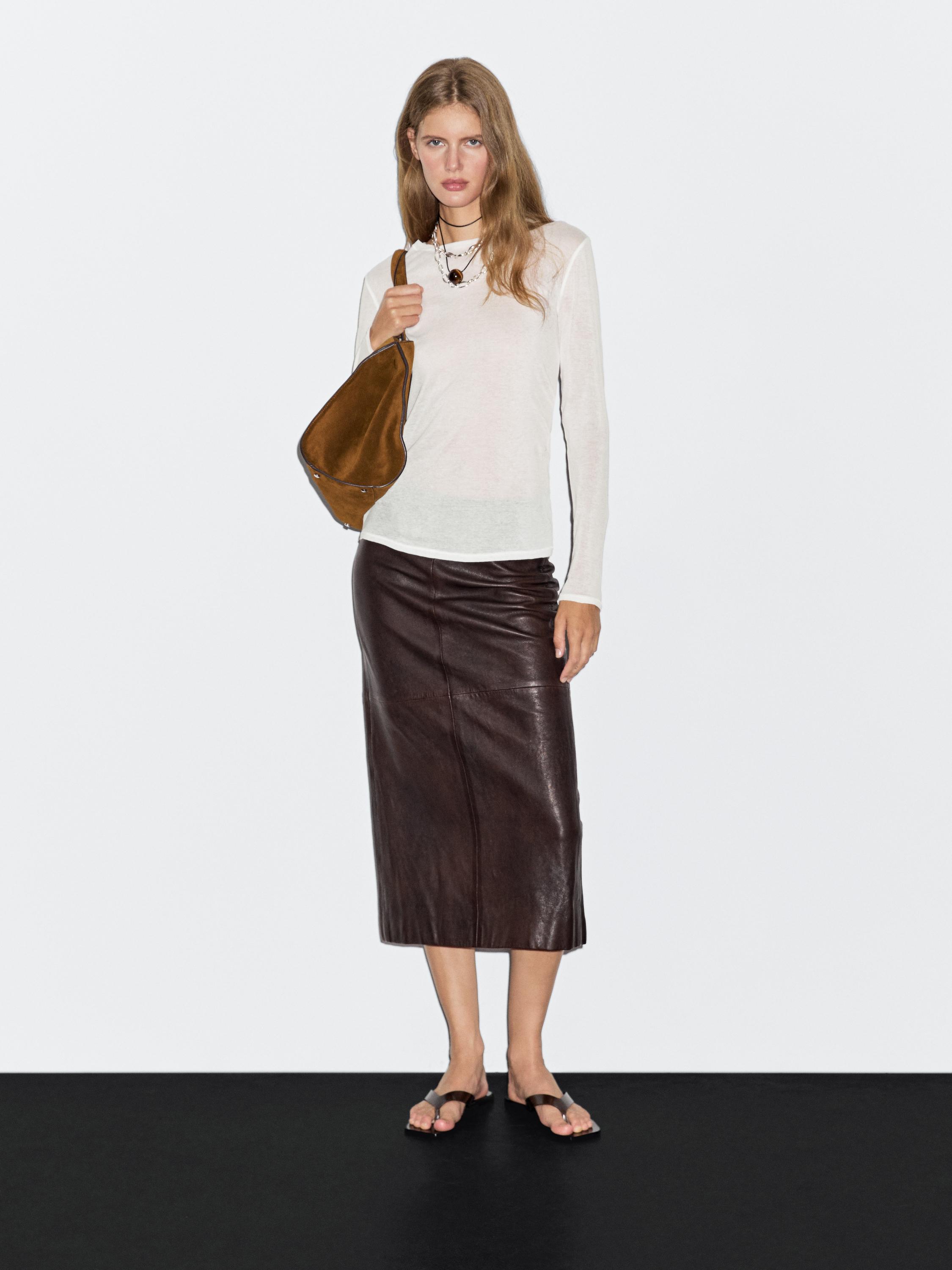 100% cotton semi-sheer T-shirt with collar detail — Off white