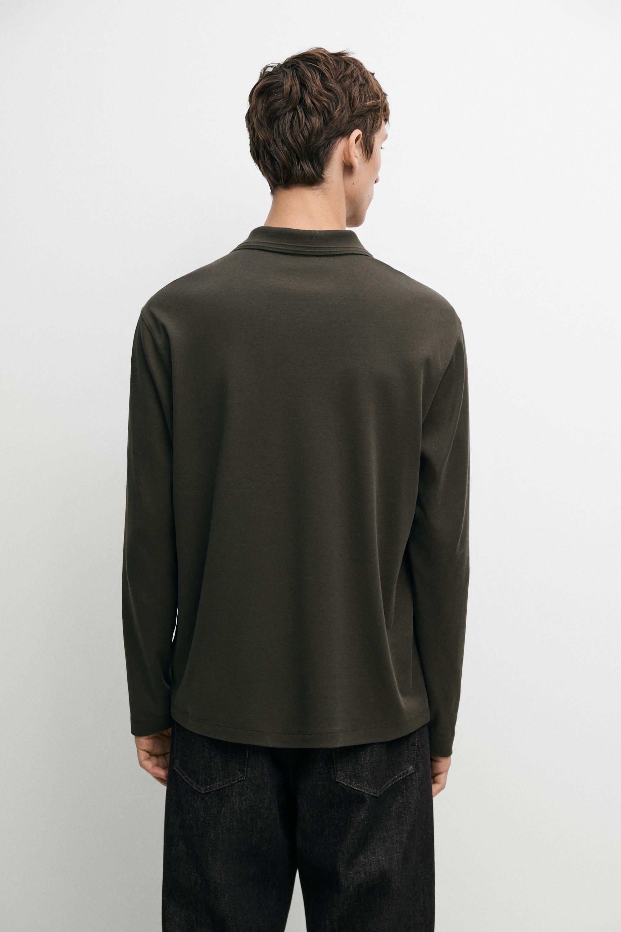 100% cotton long sleeve polo shirt — PALE OCHRE