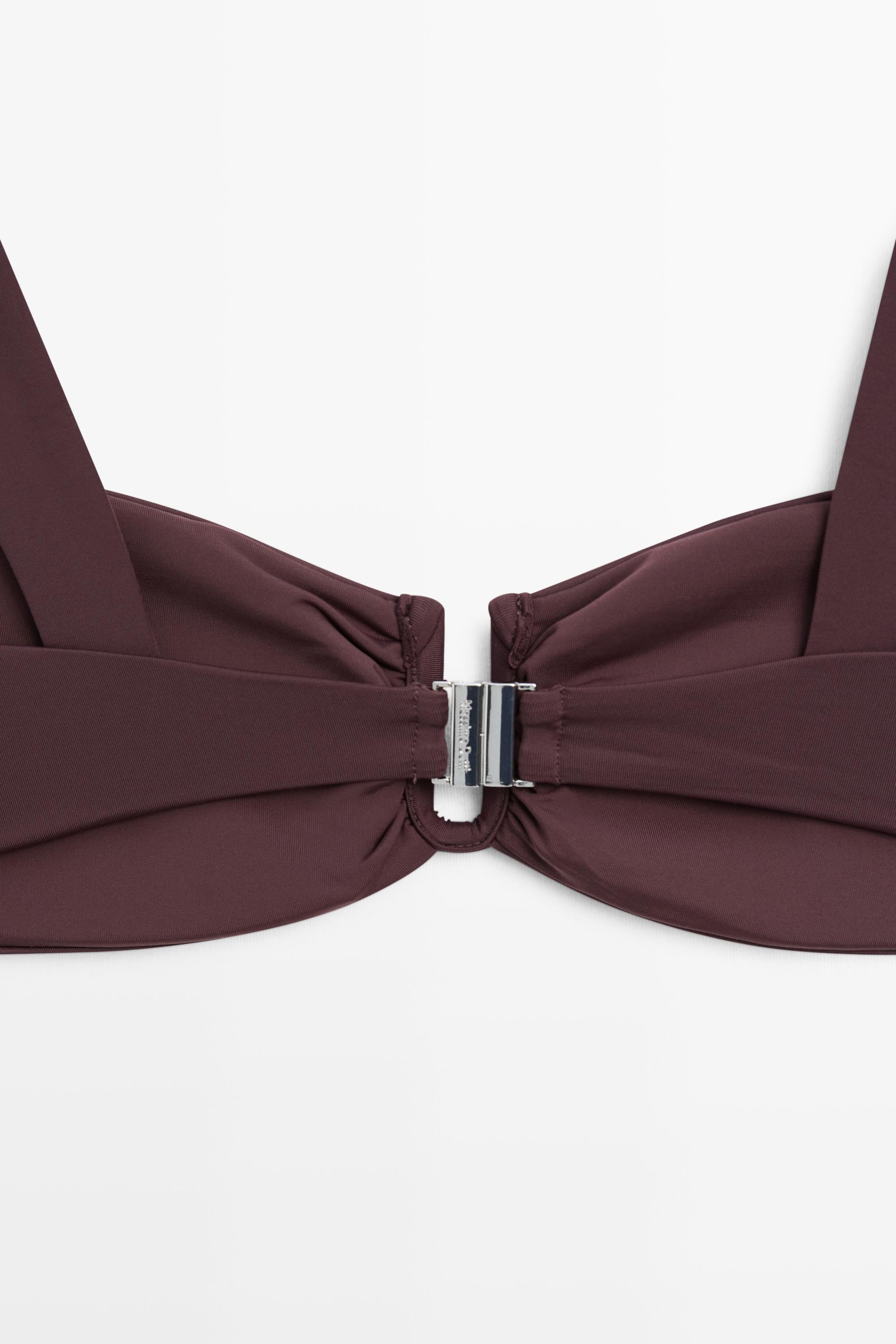 Strappy bikini top with gathered detail — BROWN