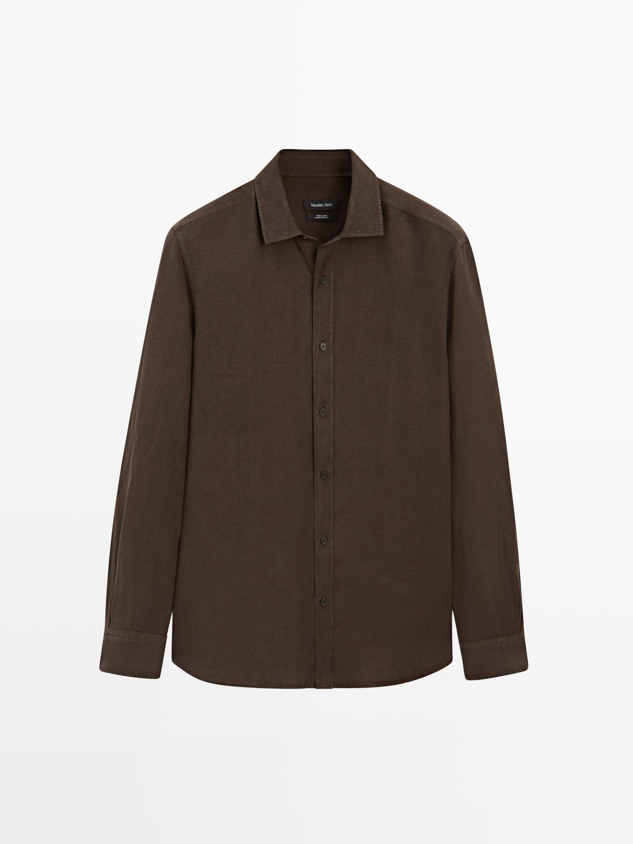 Massimo Dutti - Herre - Slim Fit Skjorte I 100% Hør - Chokolade - Xl