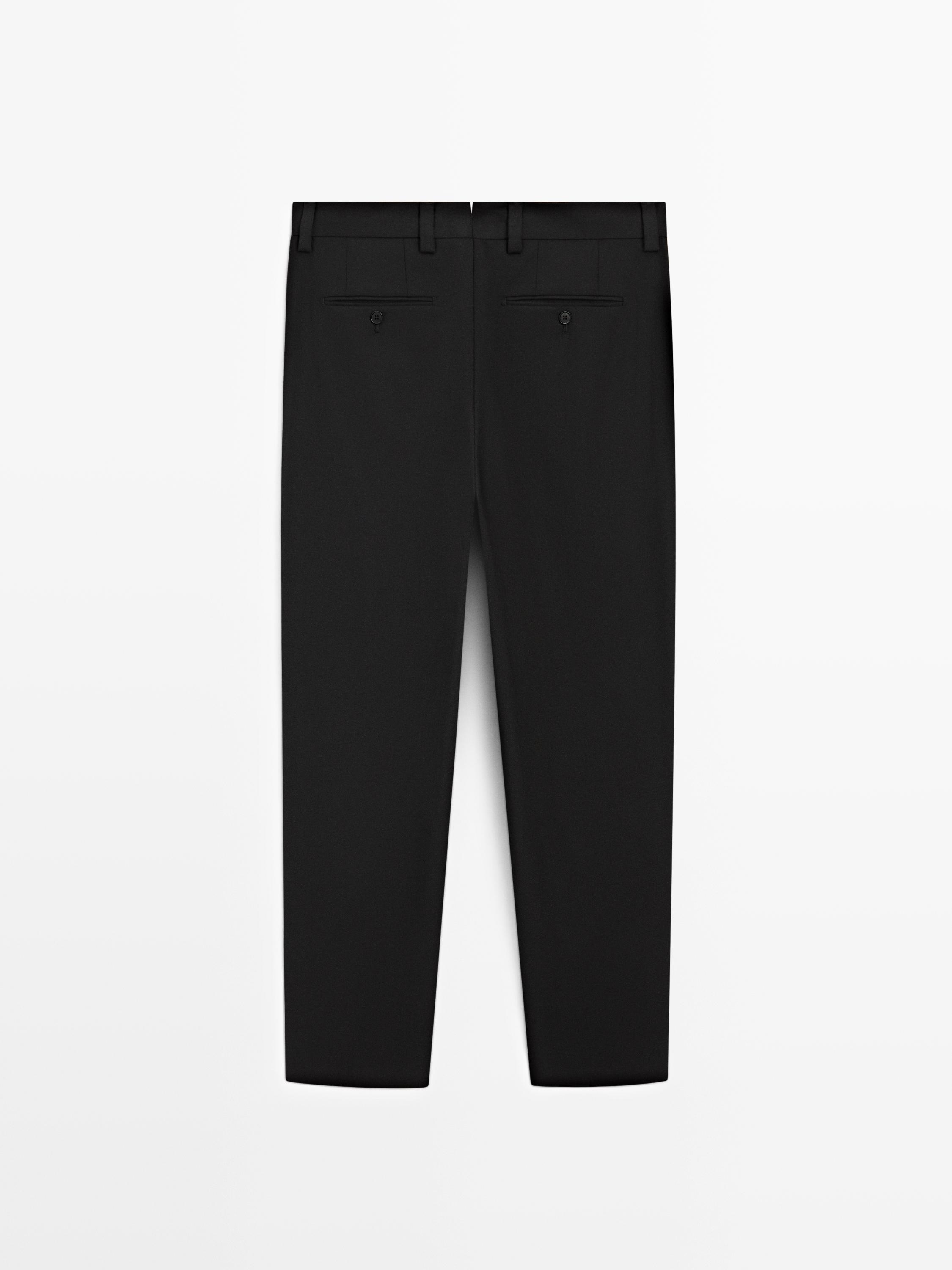 Tailored three-ply wool barrel fit trousers — BLACK