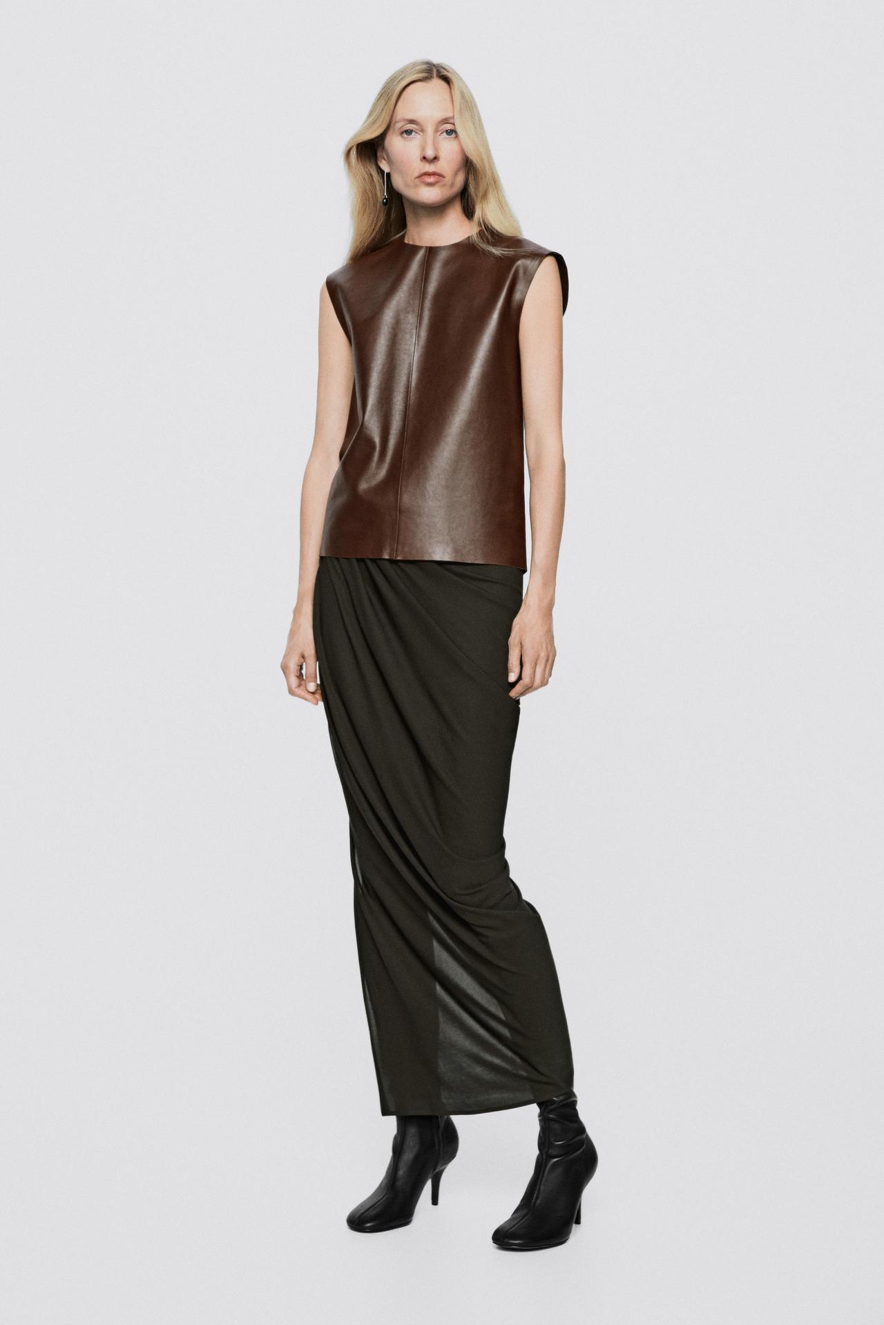 Round neck nappa leather top - LIMITED EDITION — Caramel
