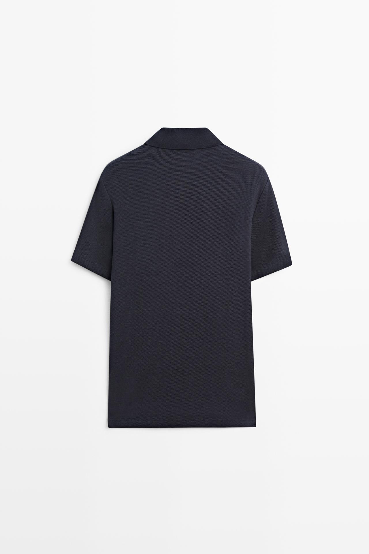 Textured 100% cotton polo shirt — DARK BLUE