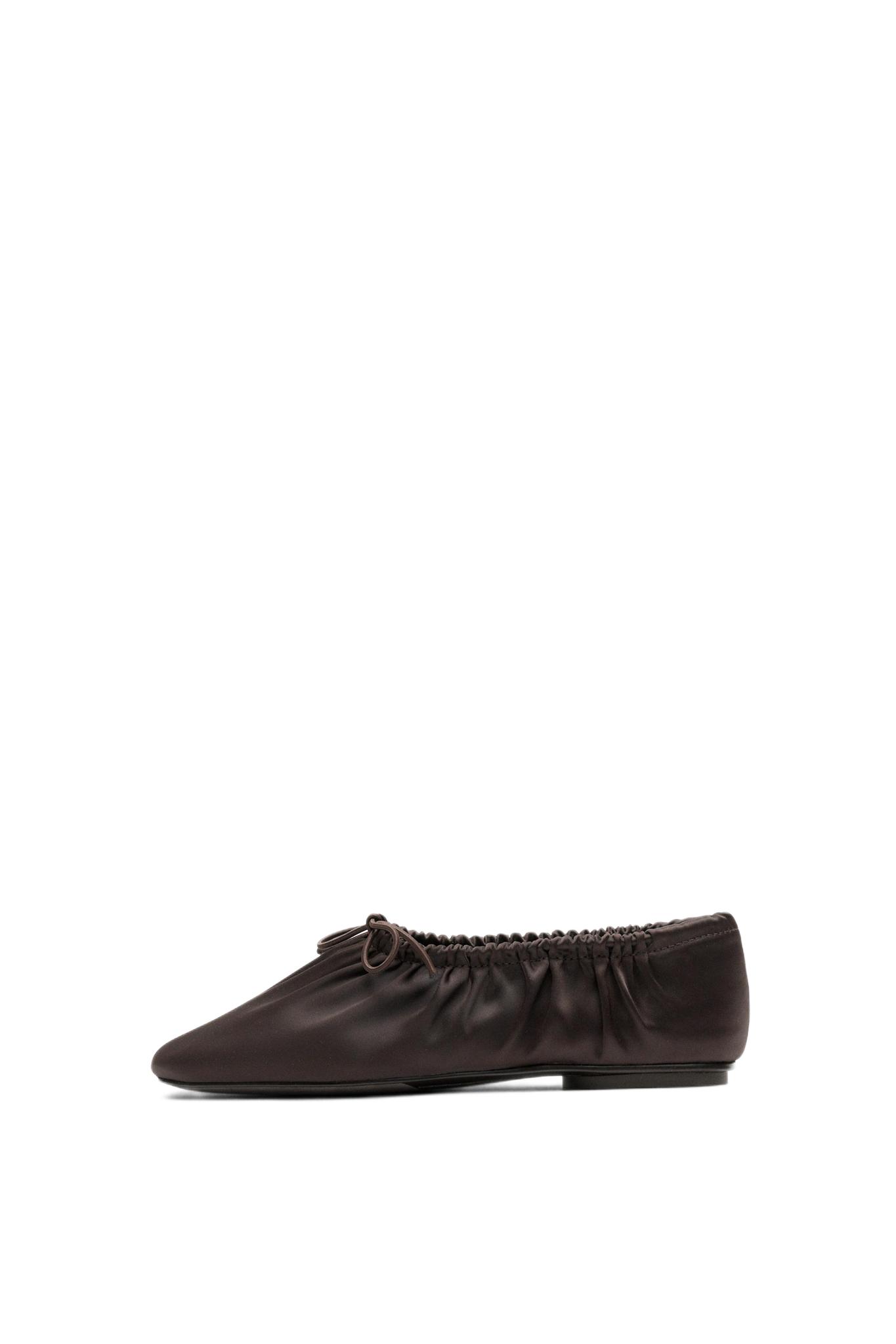 Ruched bow ballet flats — BROWN