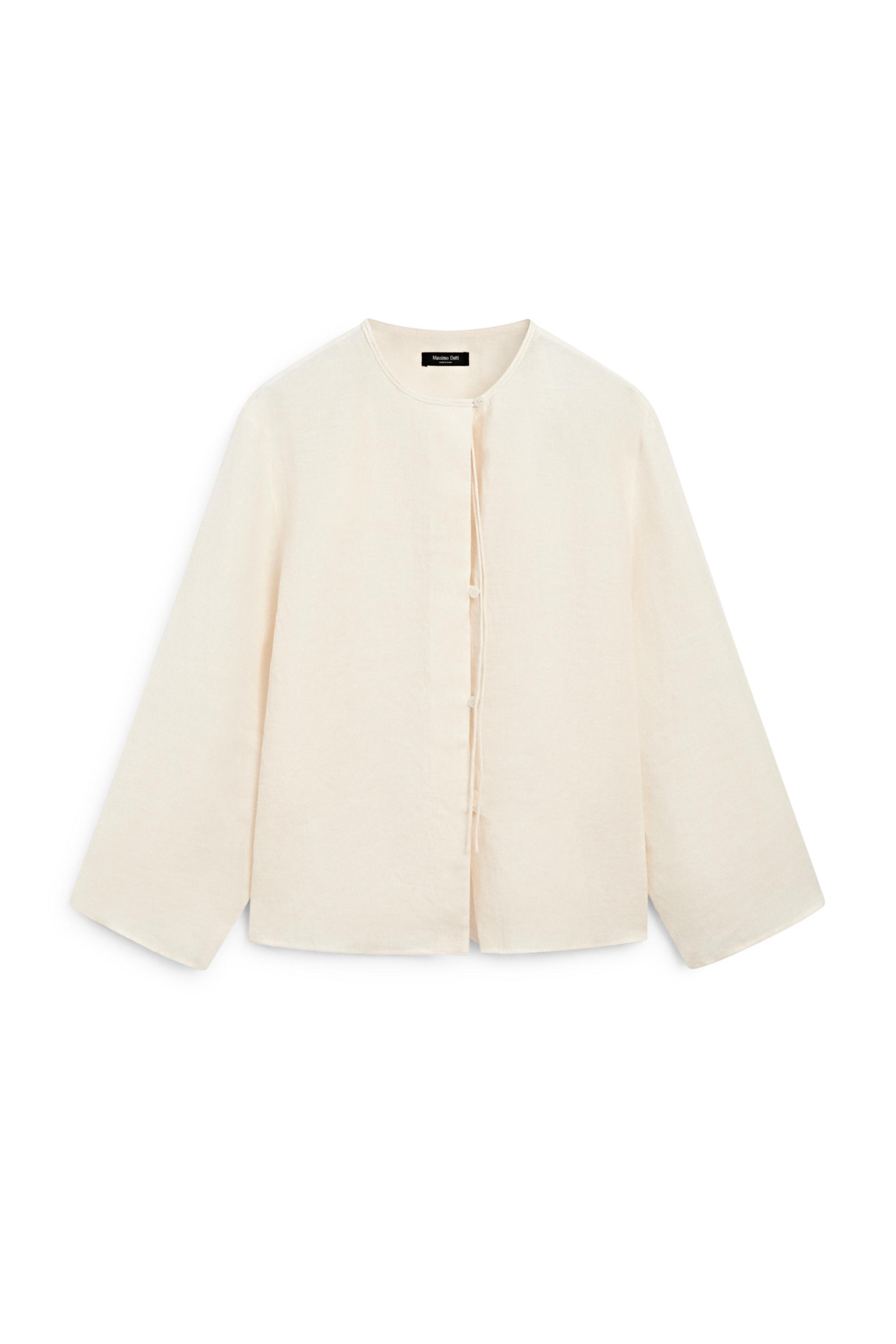 Dekolteli %100 keten gömlek