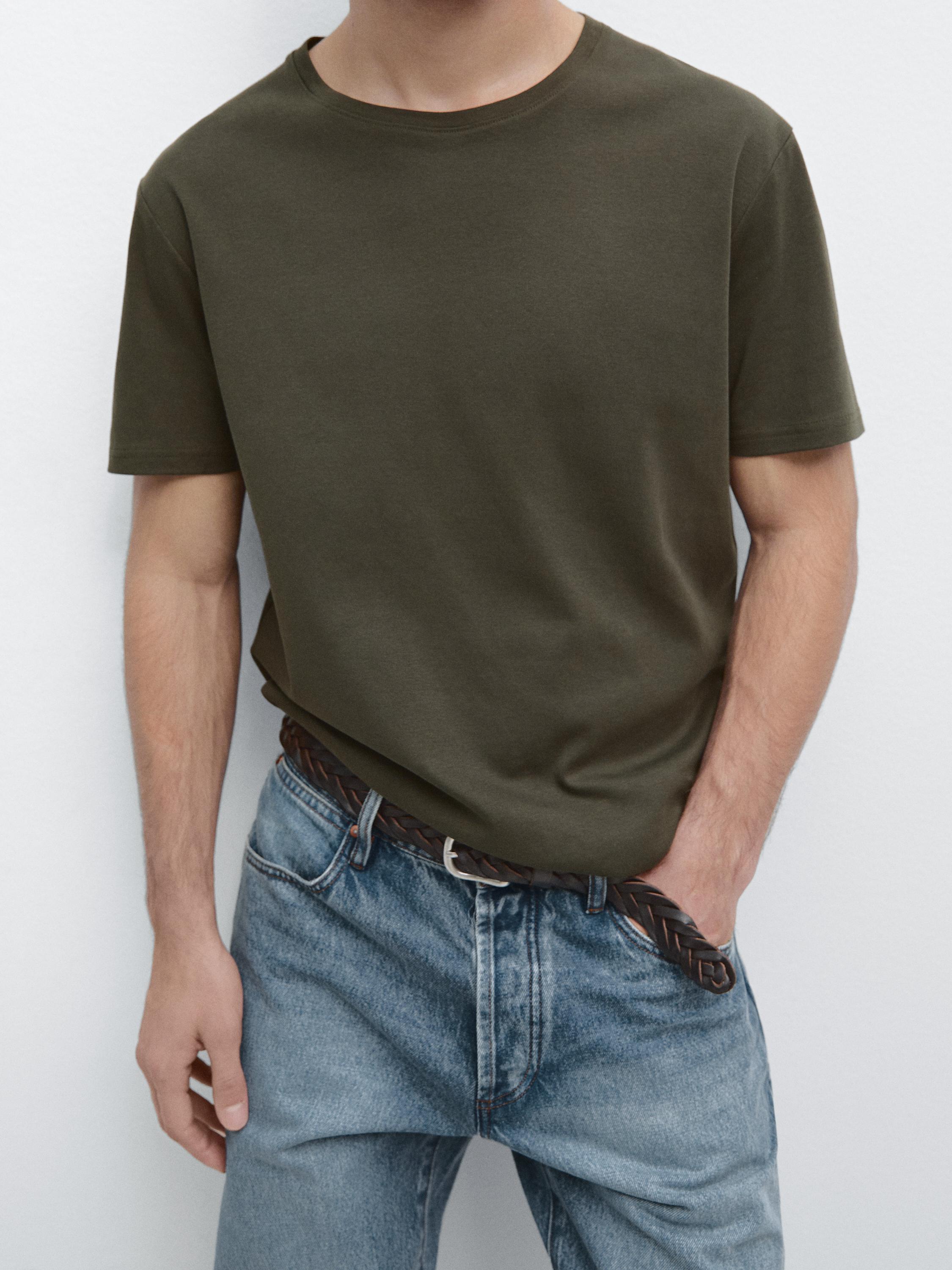 100% mercerised cotton T-shirt — KHAKI