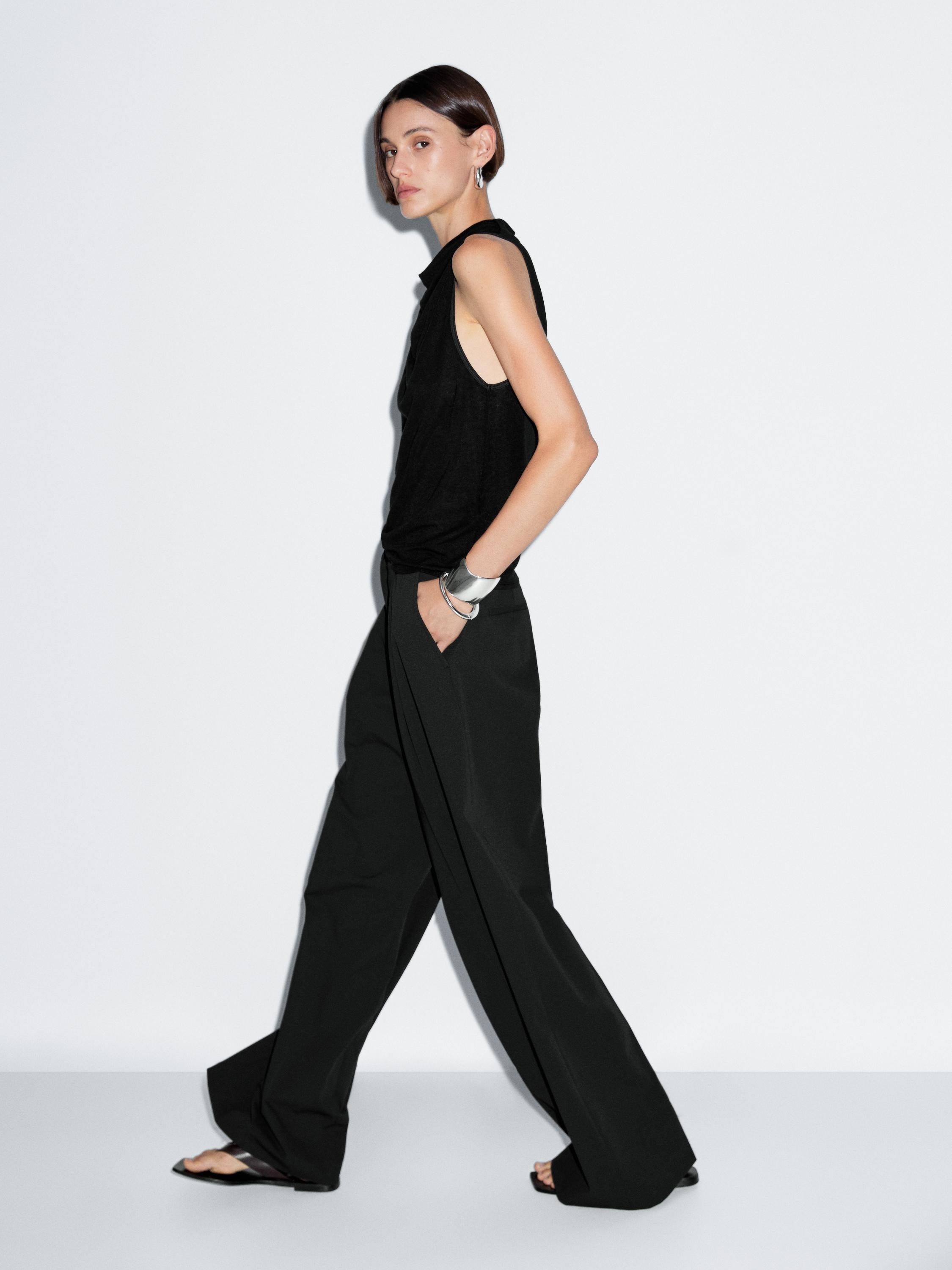 Darted wide-leg trousers
