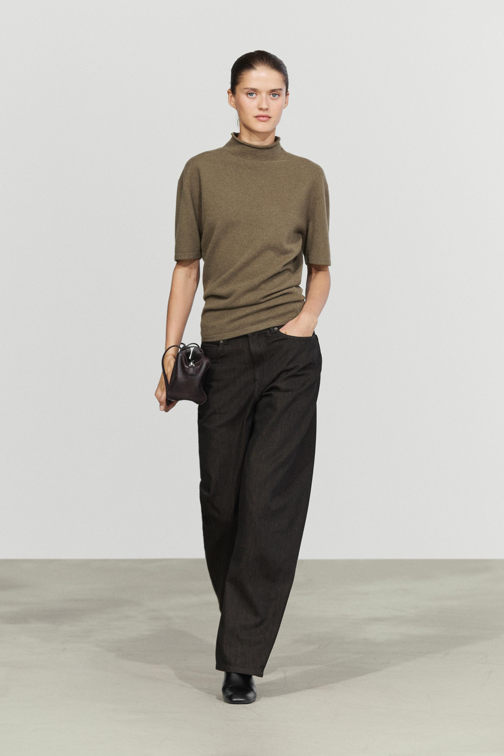 Camisola De Malha De Mistura De Lã Com Gola Perkins - Bege - S - Massimo Dutti - Female