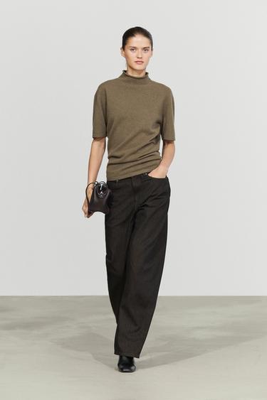 Wool-blend knit mock neck sweater — BEIGE 1