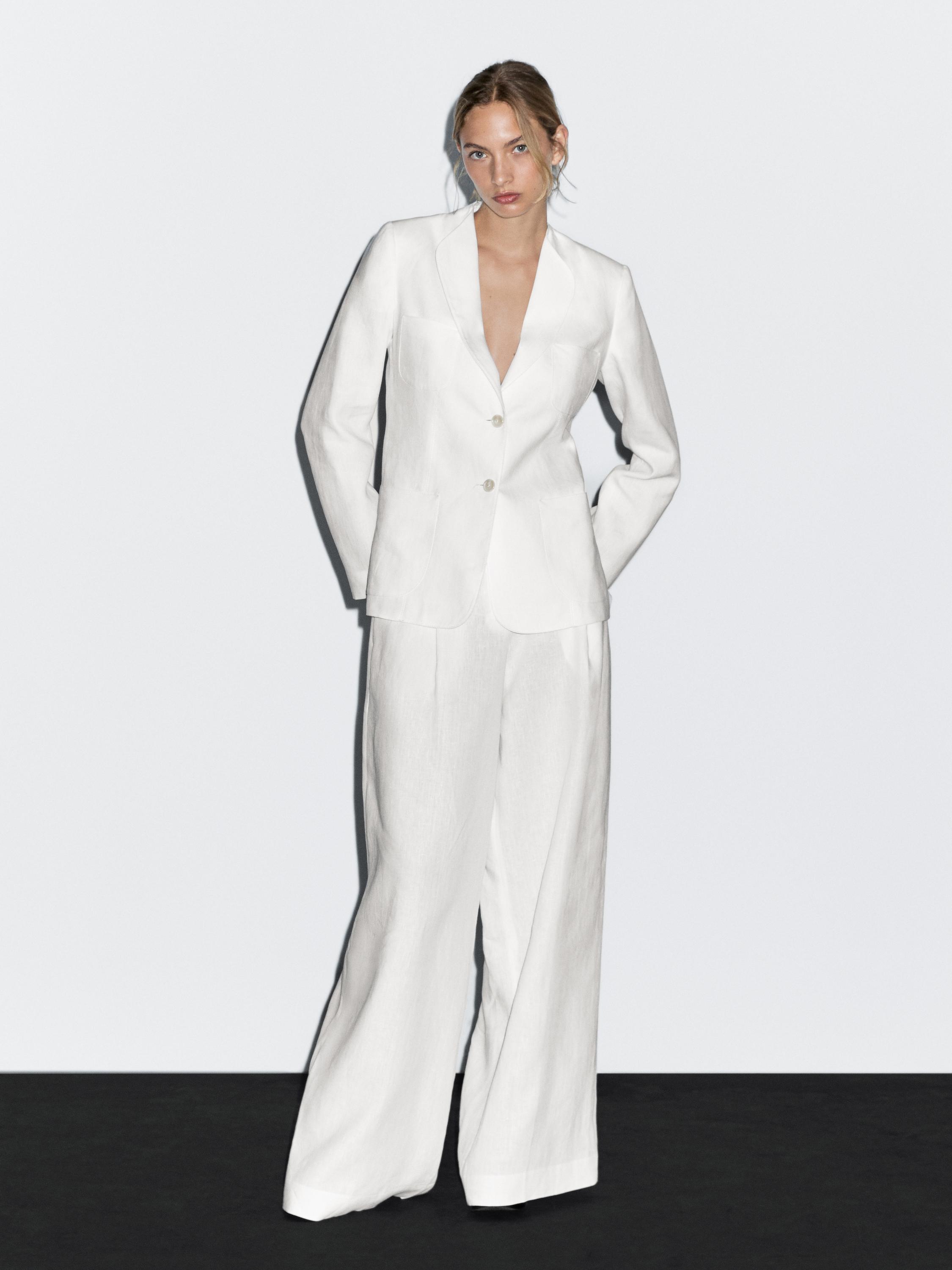 100% linen darted suit trousers · Cream · Dressy Massimo Dutti