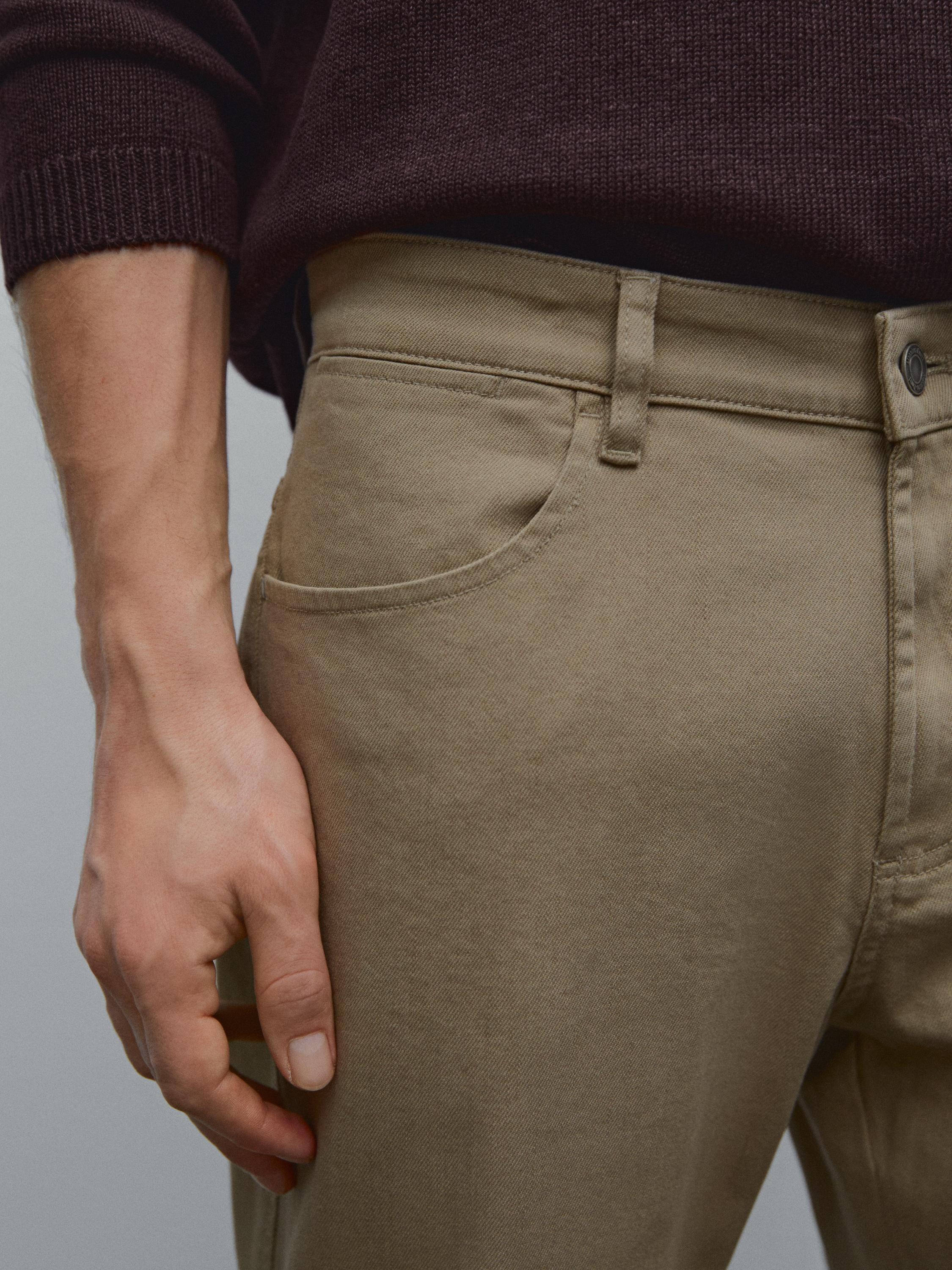 Cotton blend slim fit denim trousers