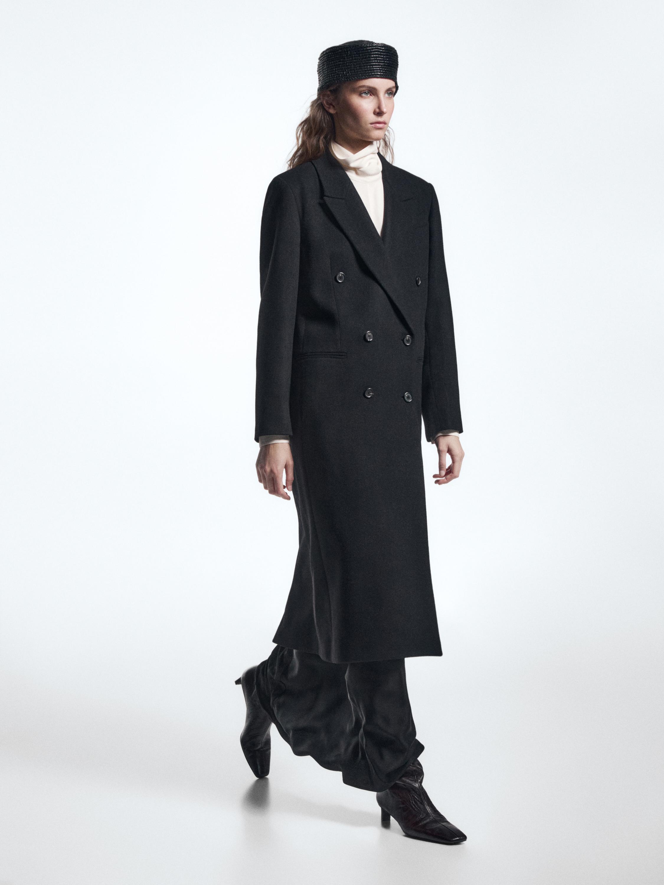 100% wool long double-breasted coat
