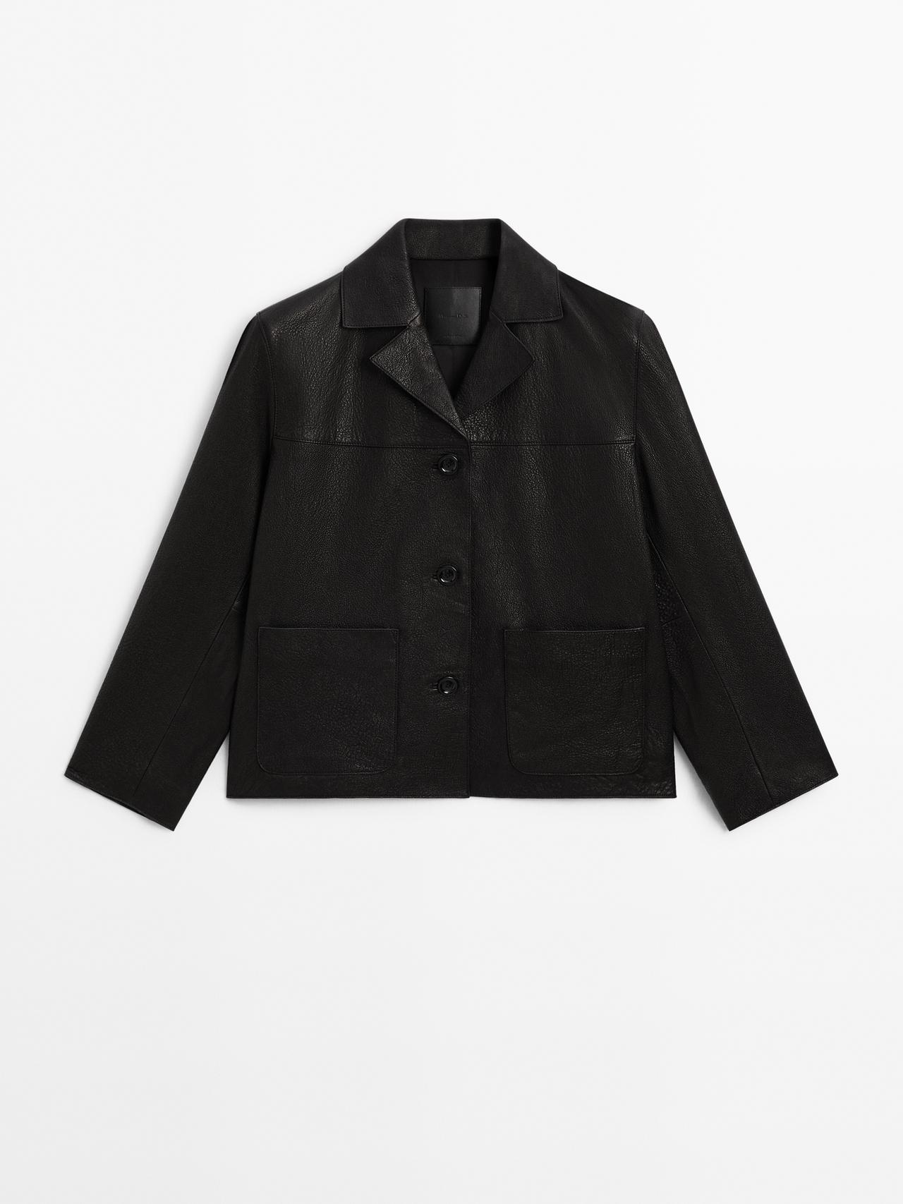 Massimo Dutti - Dame - Jakke I Nappaskind Med Struktur - Sort - S