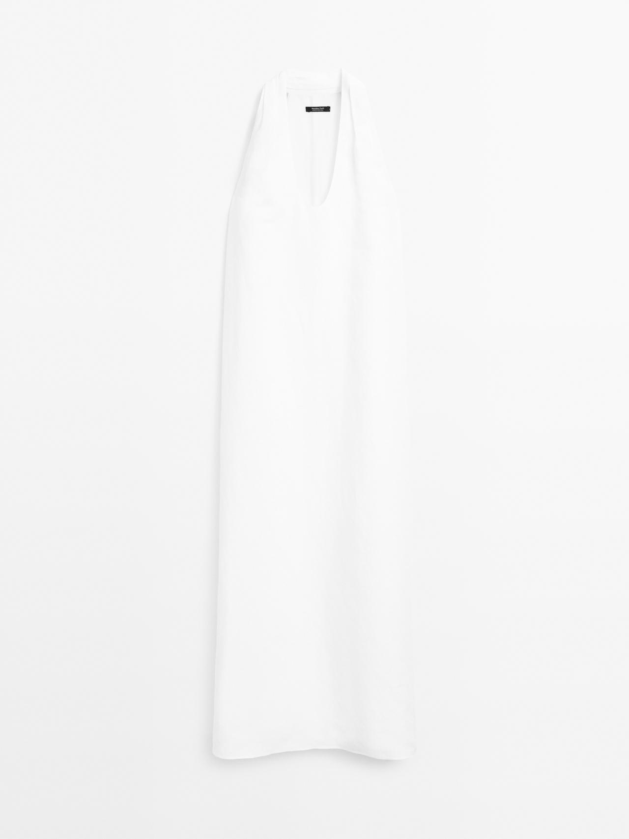 Massimo Dutti - Dame - Lang Kjole Med Svaj Og V-Udskæring - Hvid - 36