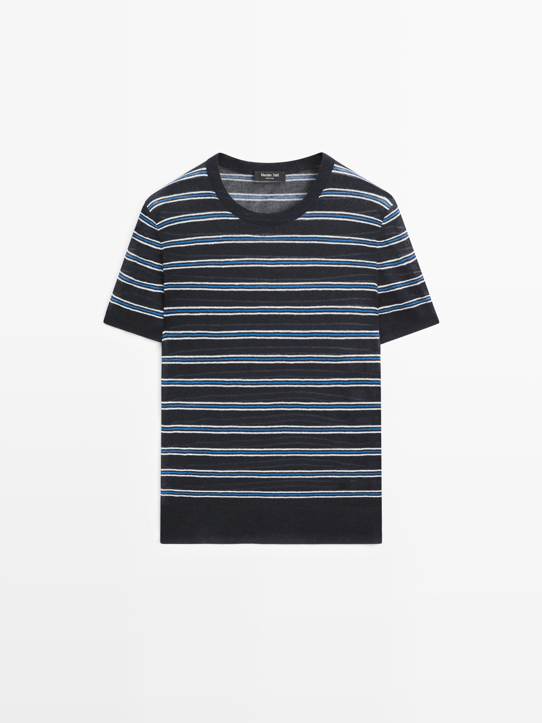 Short sleeve sweater with striped detail