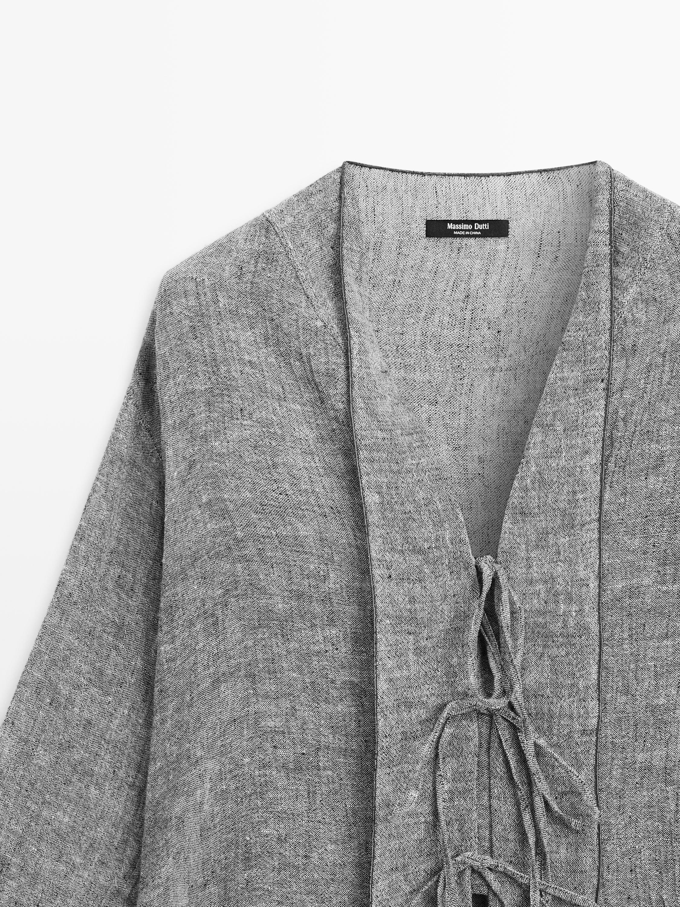 Linen blend blouse with tie details — 0-881