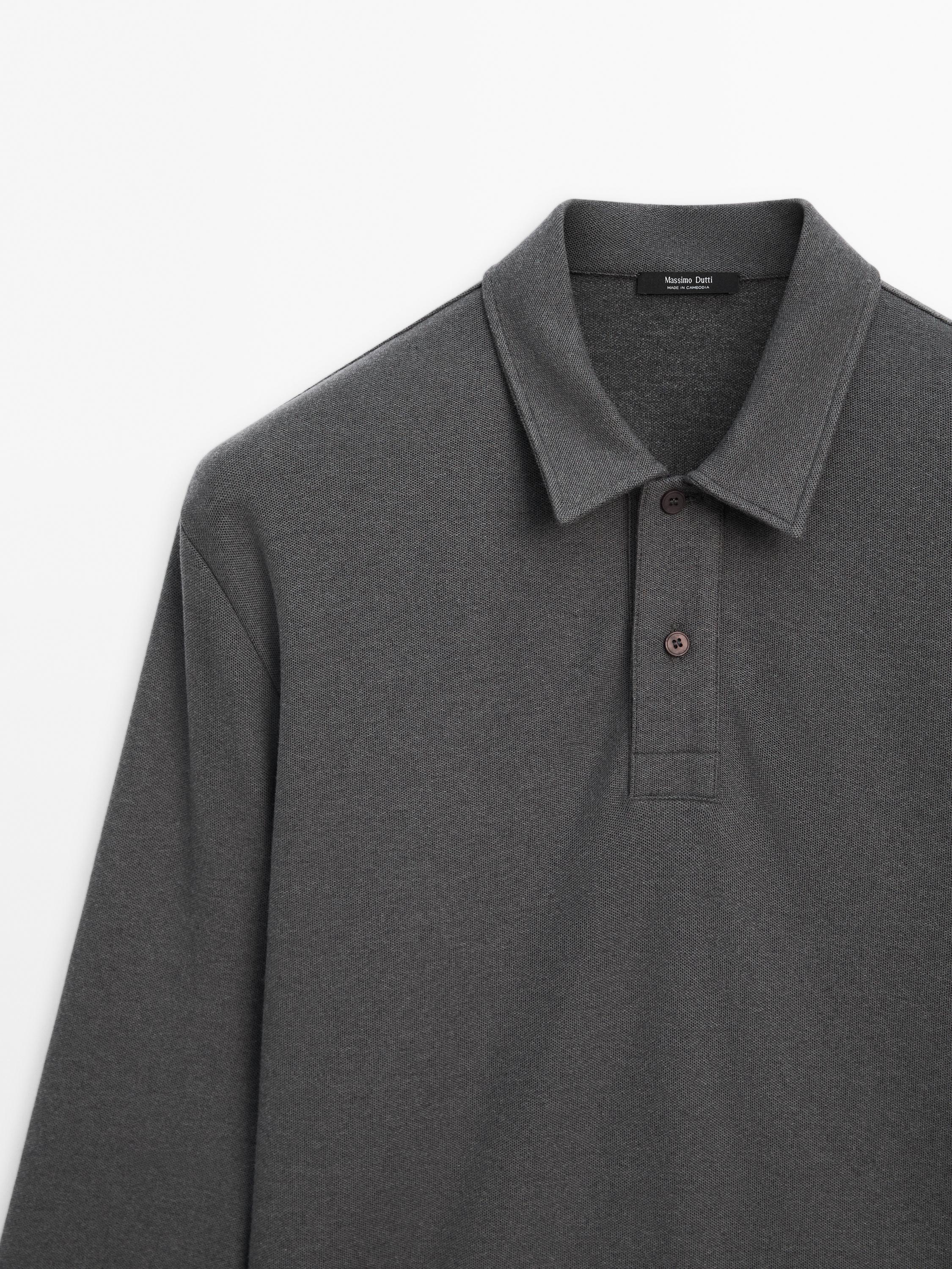 Cotton blend knit polo sweater