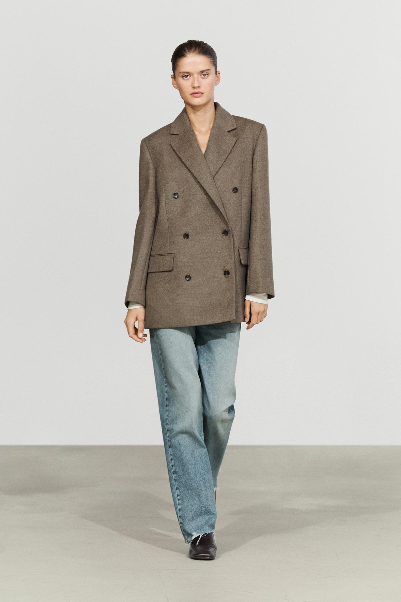 Medium wool blend double-breasted coat — BEIGE