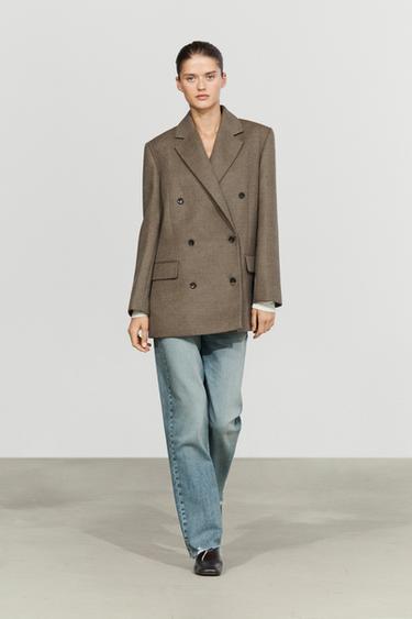 Medium wool blend double-breasted coat — BEIGE 1