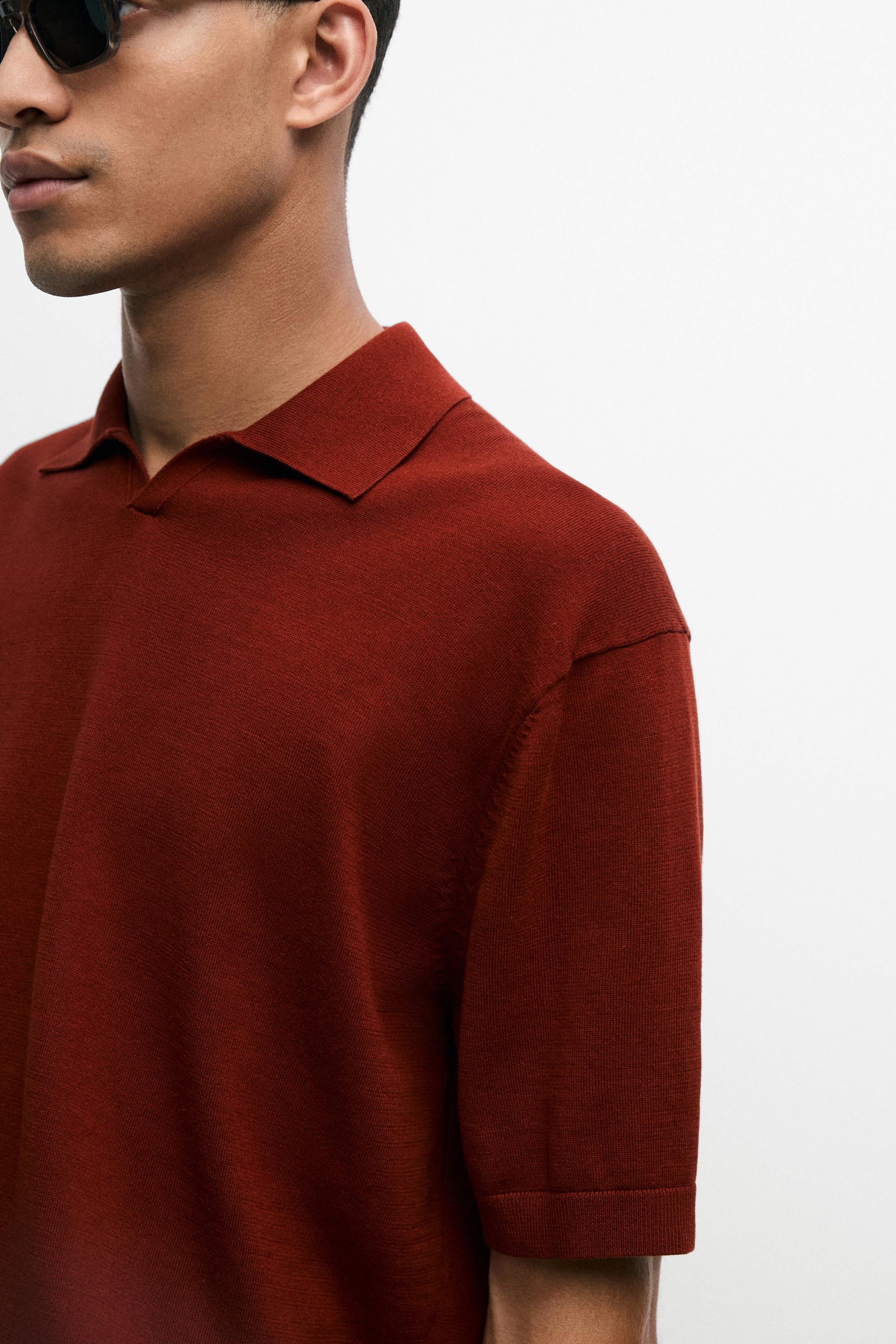 100% cotton V-neck knit polo — COPPER