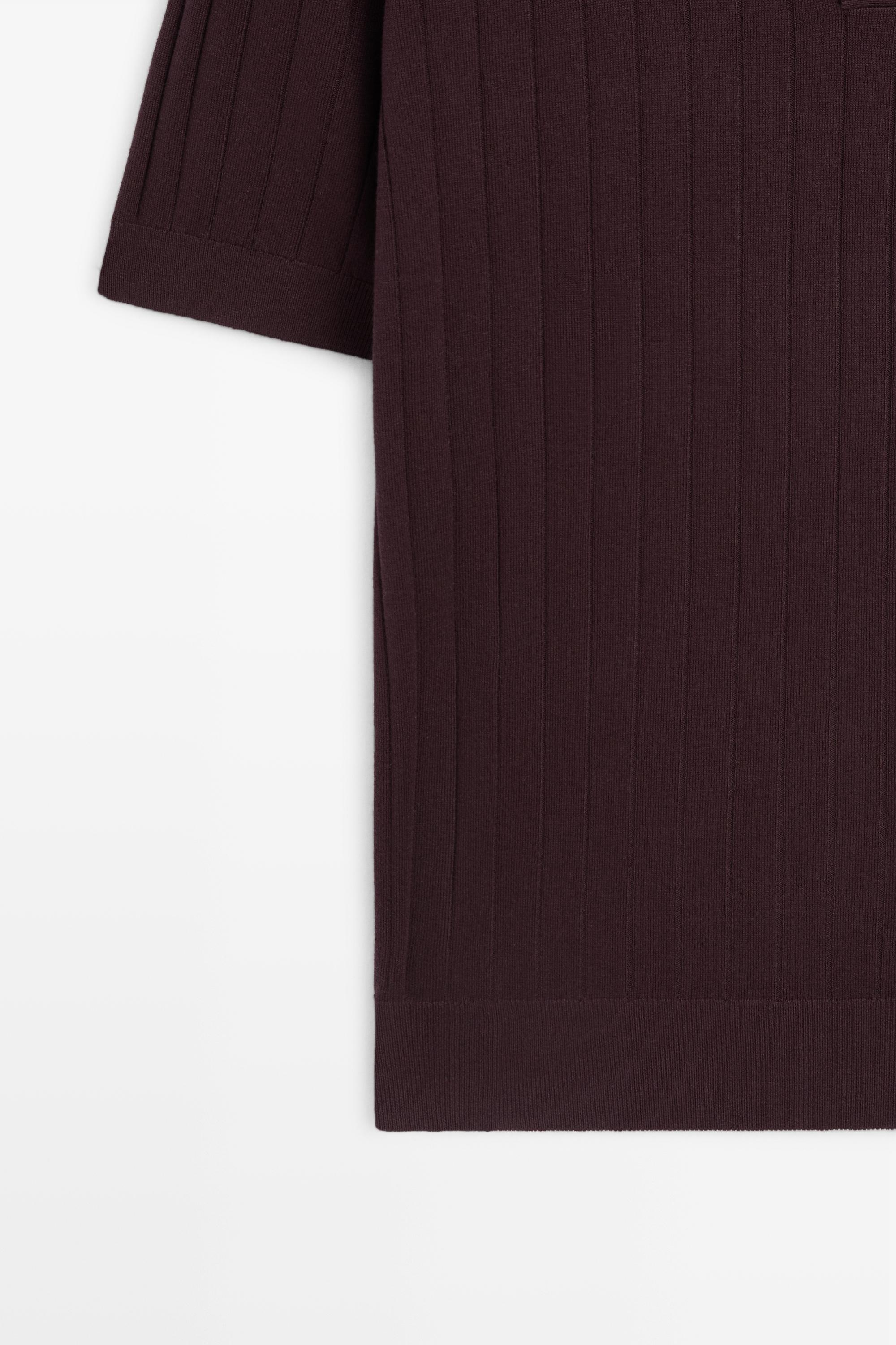 Ribbed knit cotton blend polo shirt — BURGUNDY
