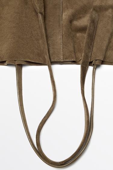 Split suede leather tote bag — SAND 5