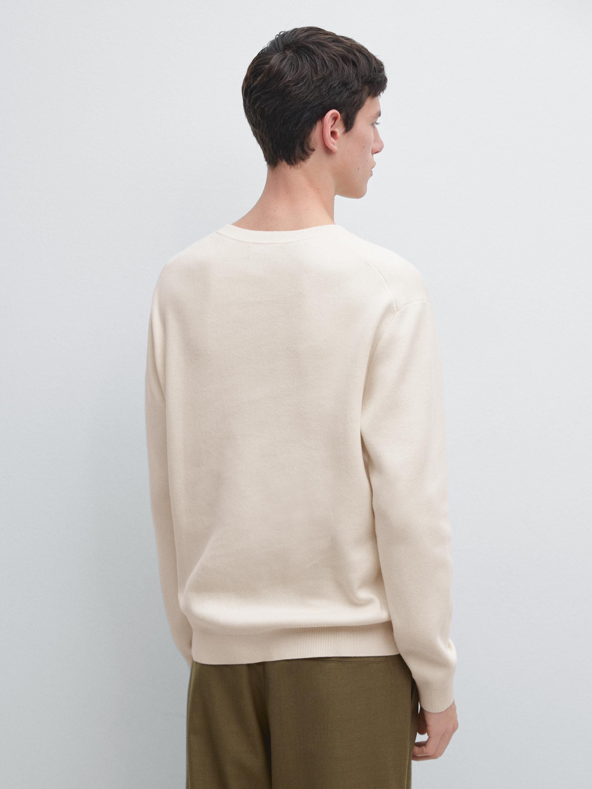 Knit 100% cotton crew neck sweater — Vanilla