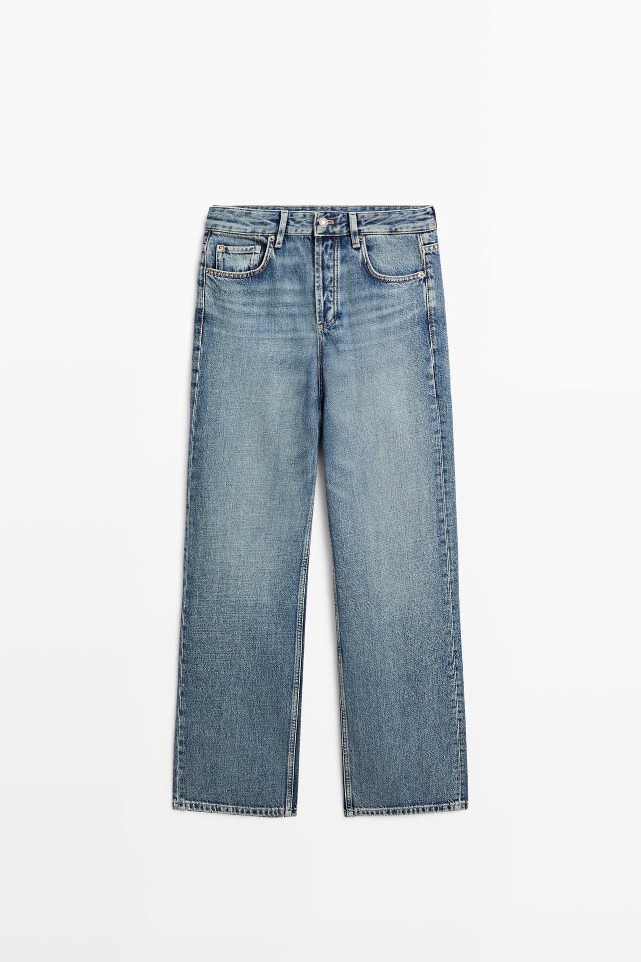 Wide-leg mid-waist jeans — Light Blue