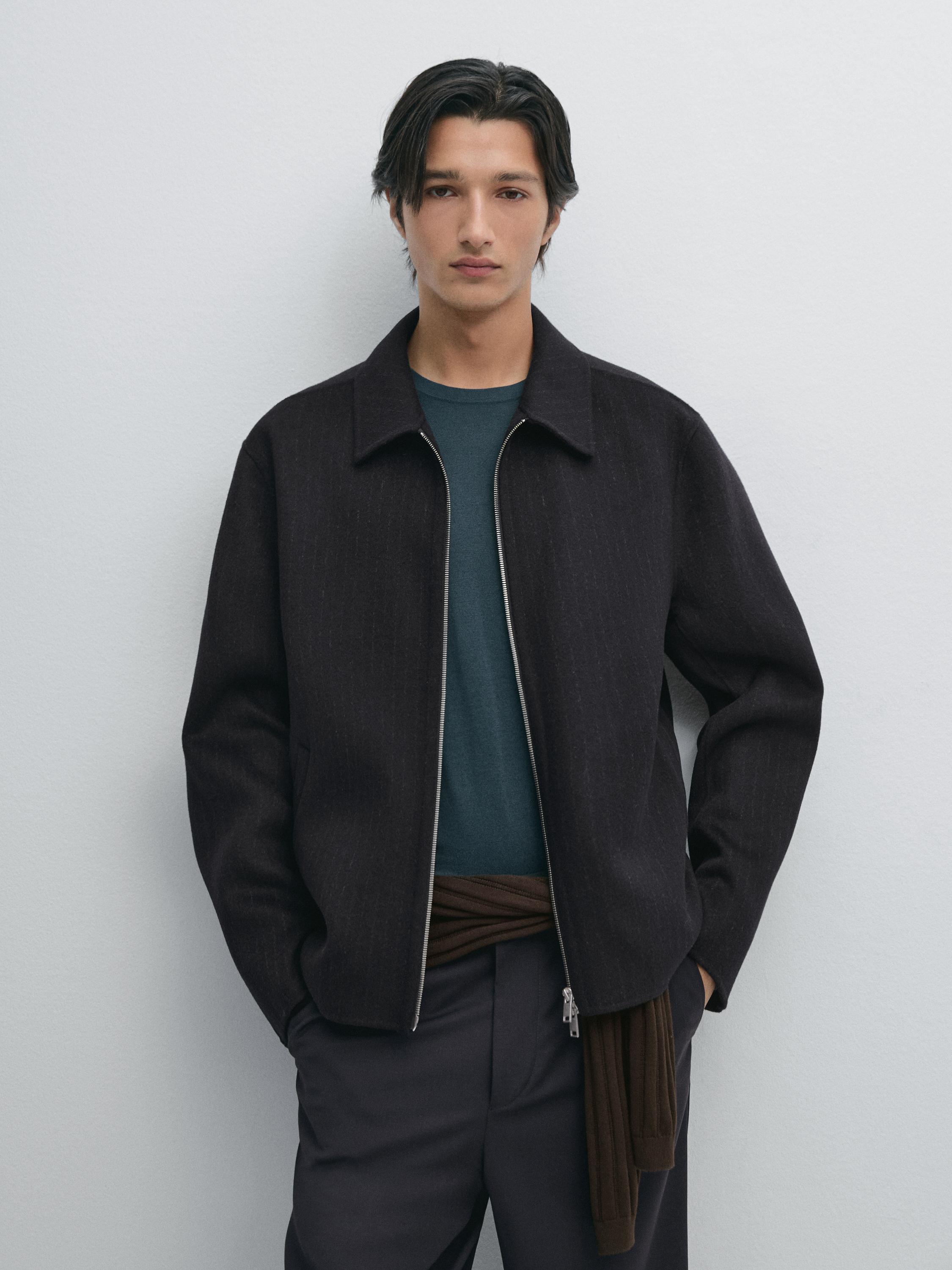 Pinstripe double wool blend jacket