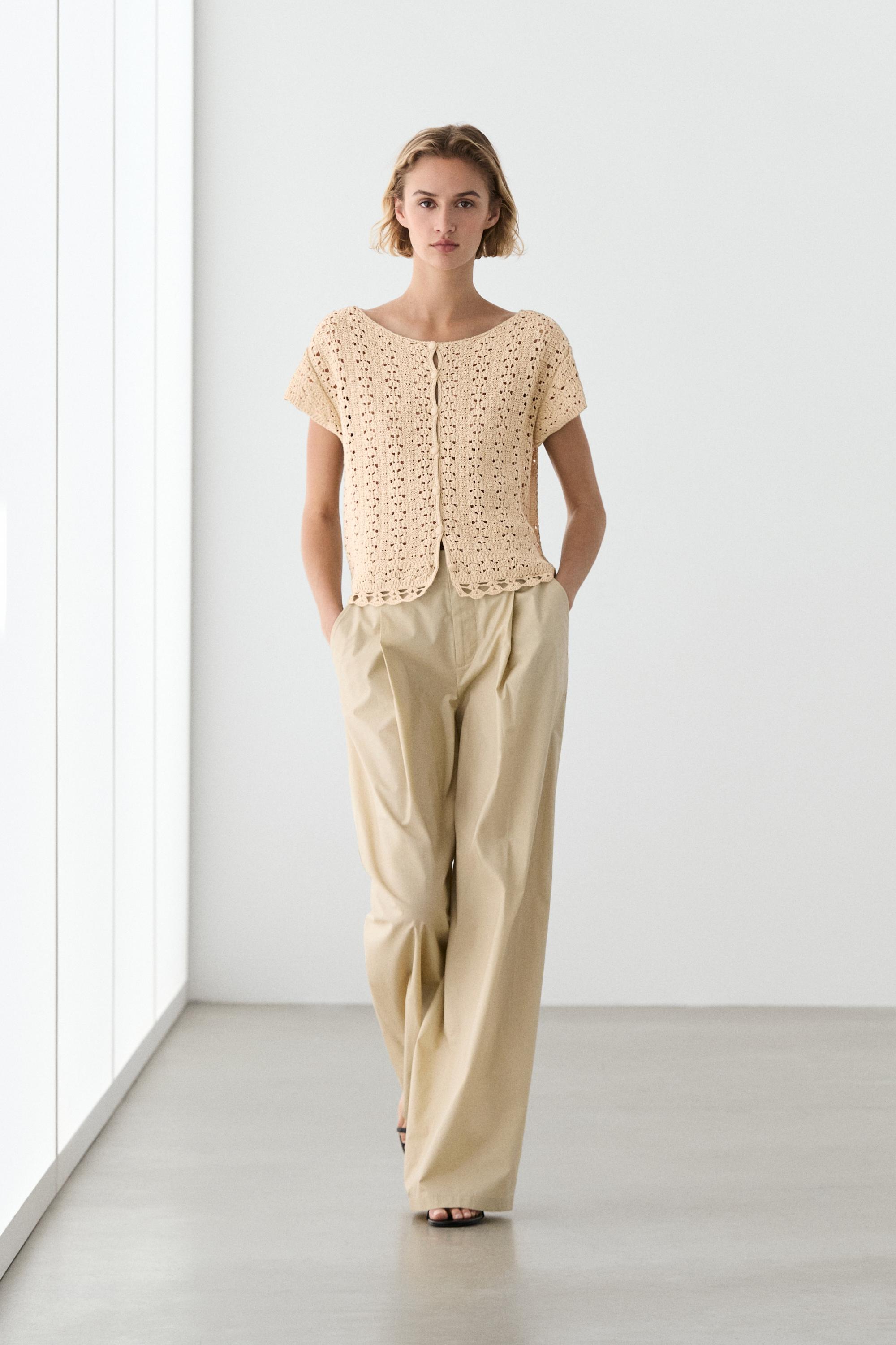 Short sleeve crochet knit cardigan