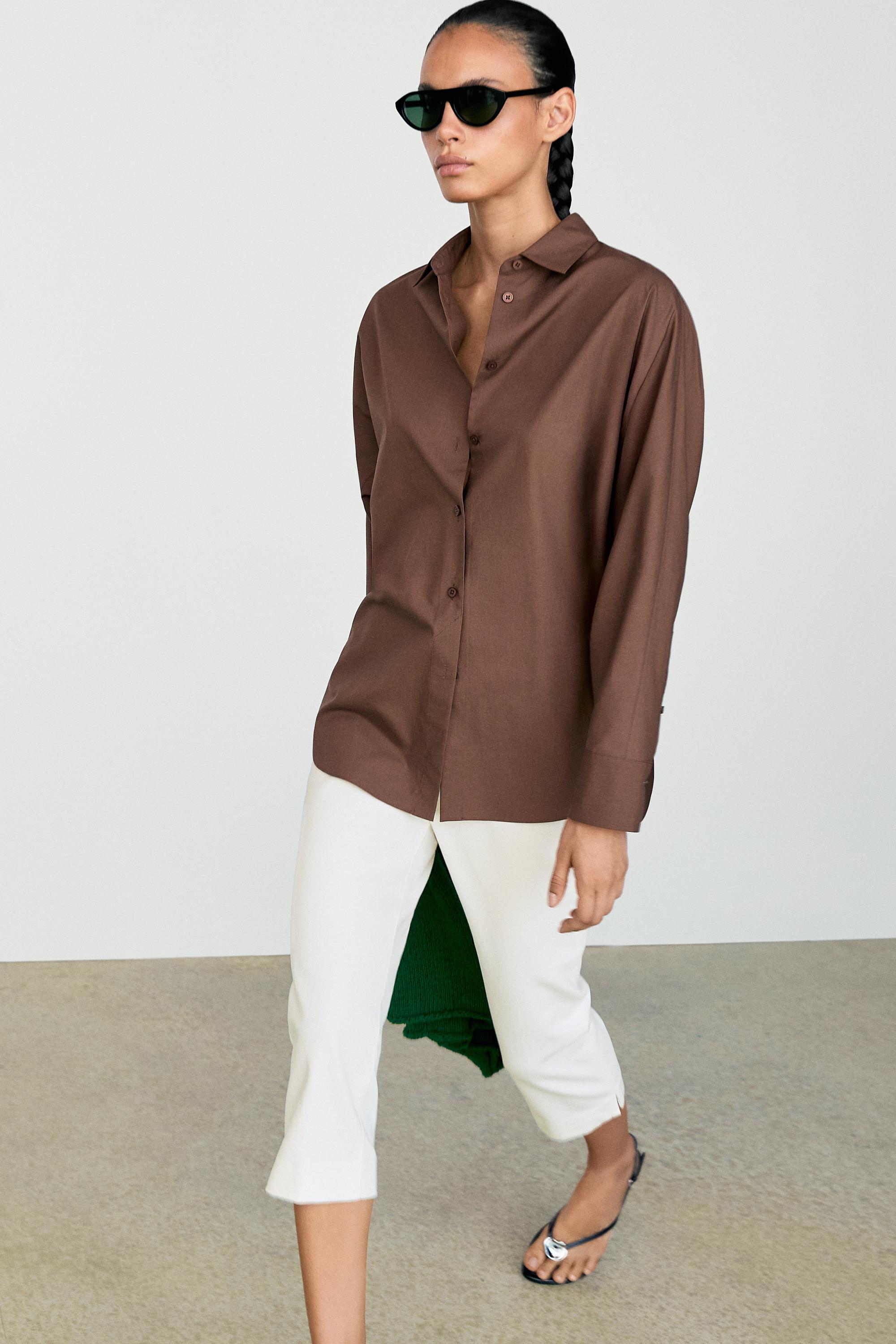 Cotton poplin shirt — BROWN MARL