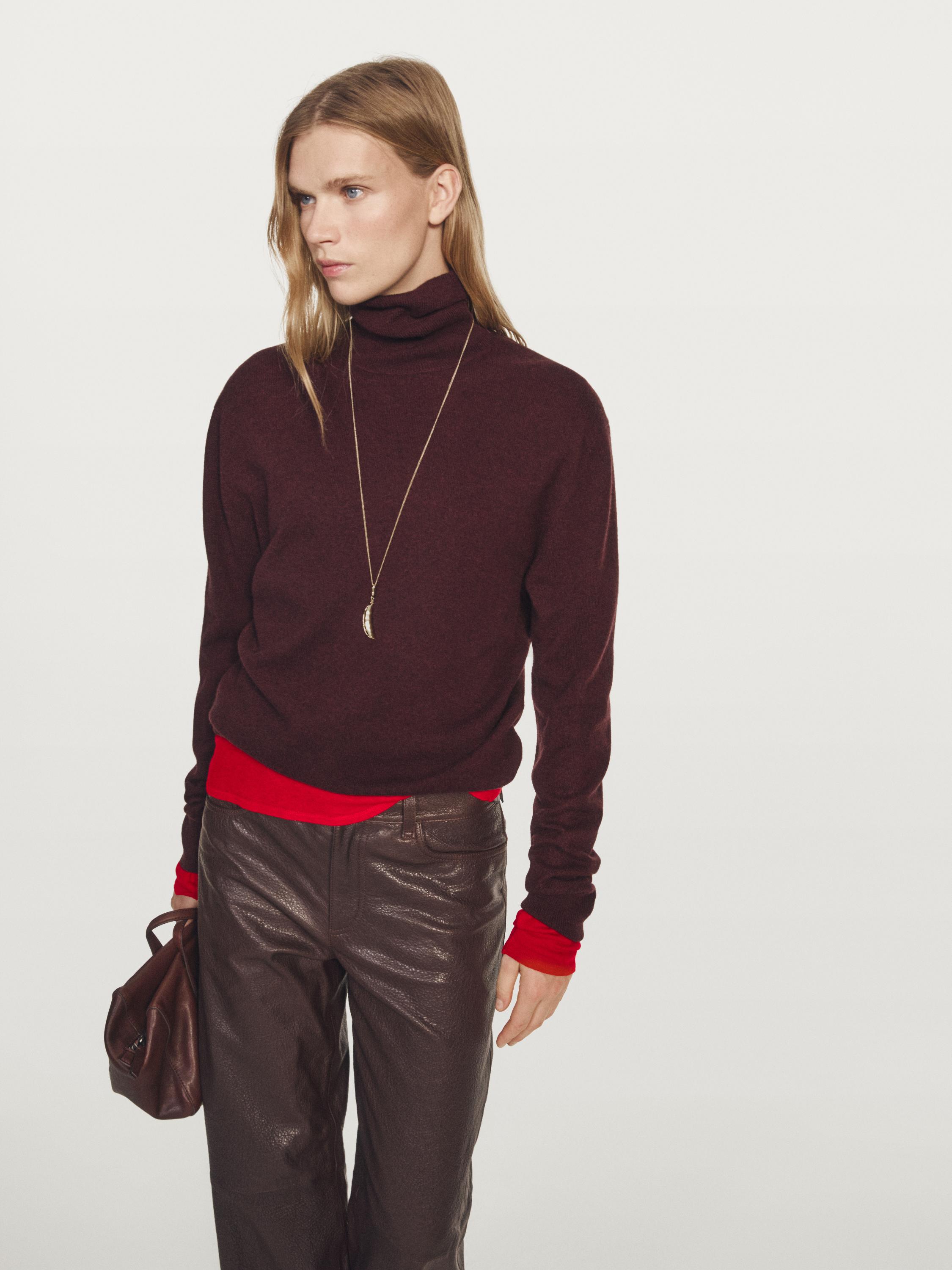 Wool blend knit sweater with high neck
