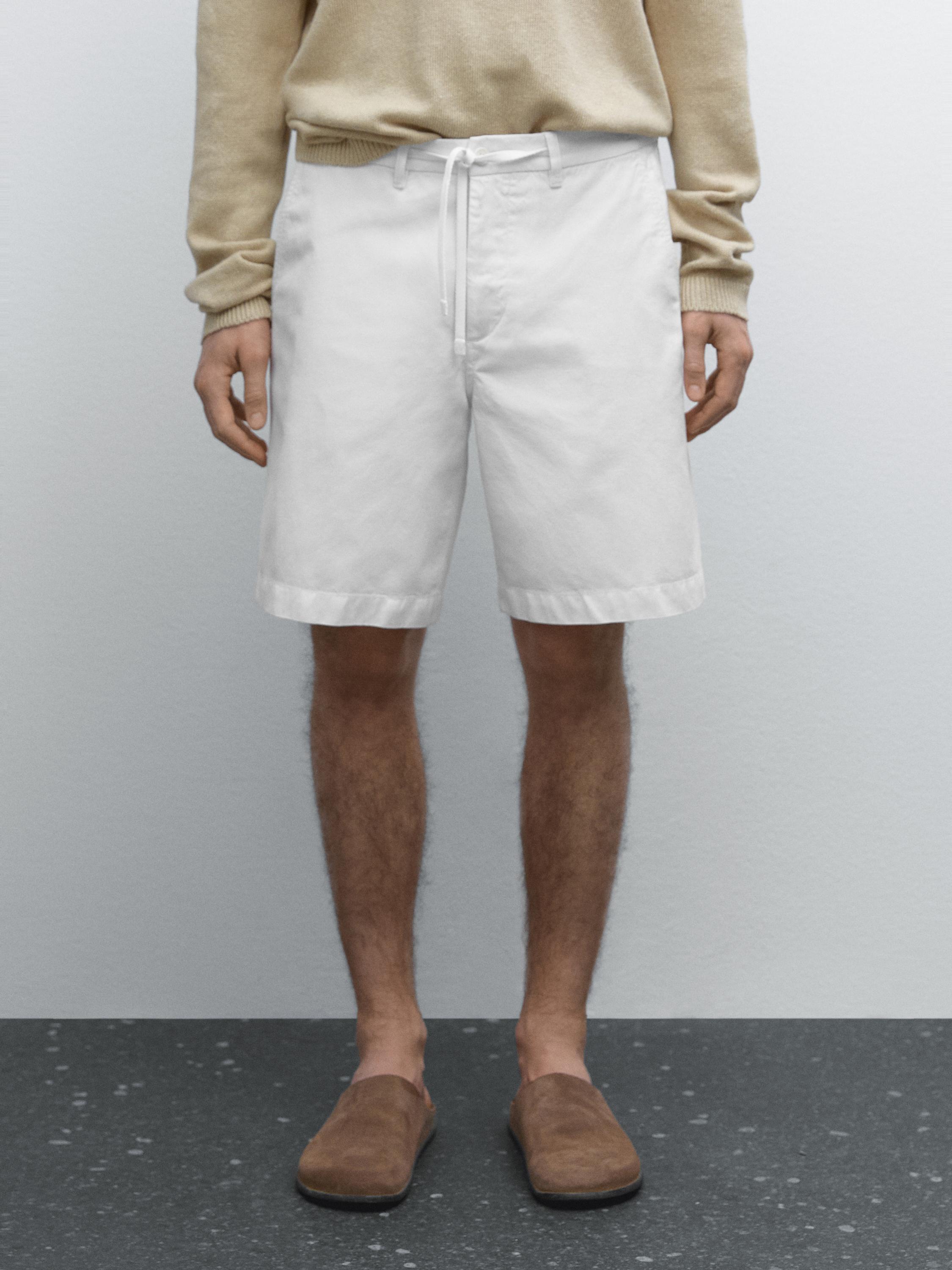 Cotton and linen semi-jogger Bermuda shorts