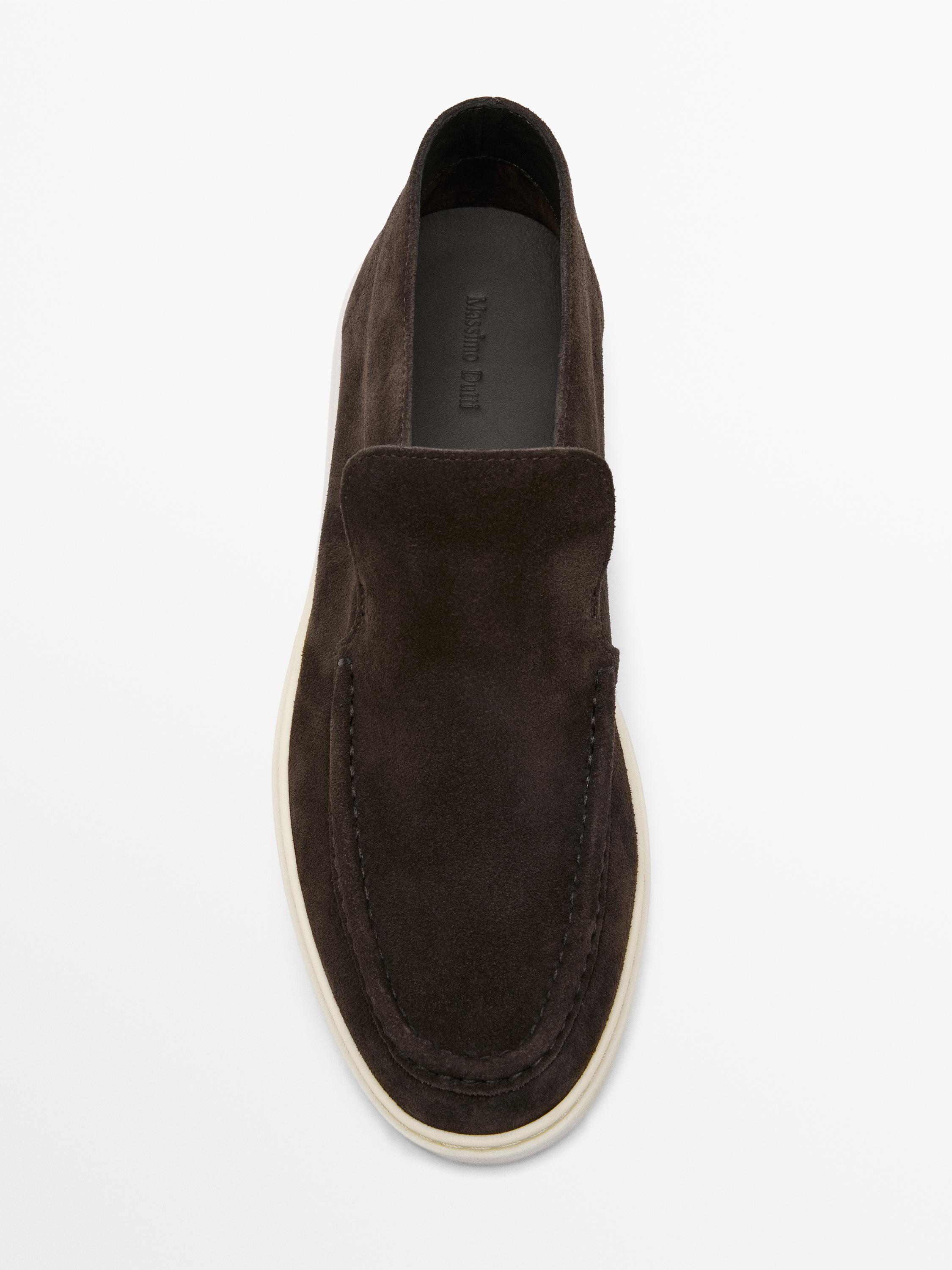 Split suede leather boot-style loafer — BROWN
