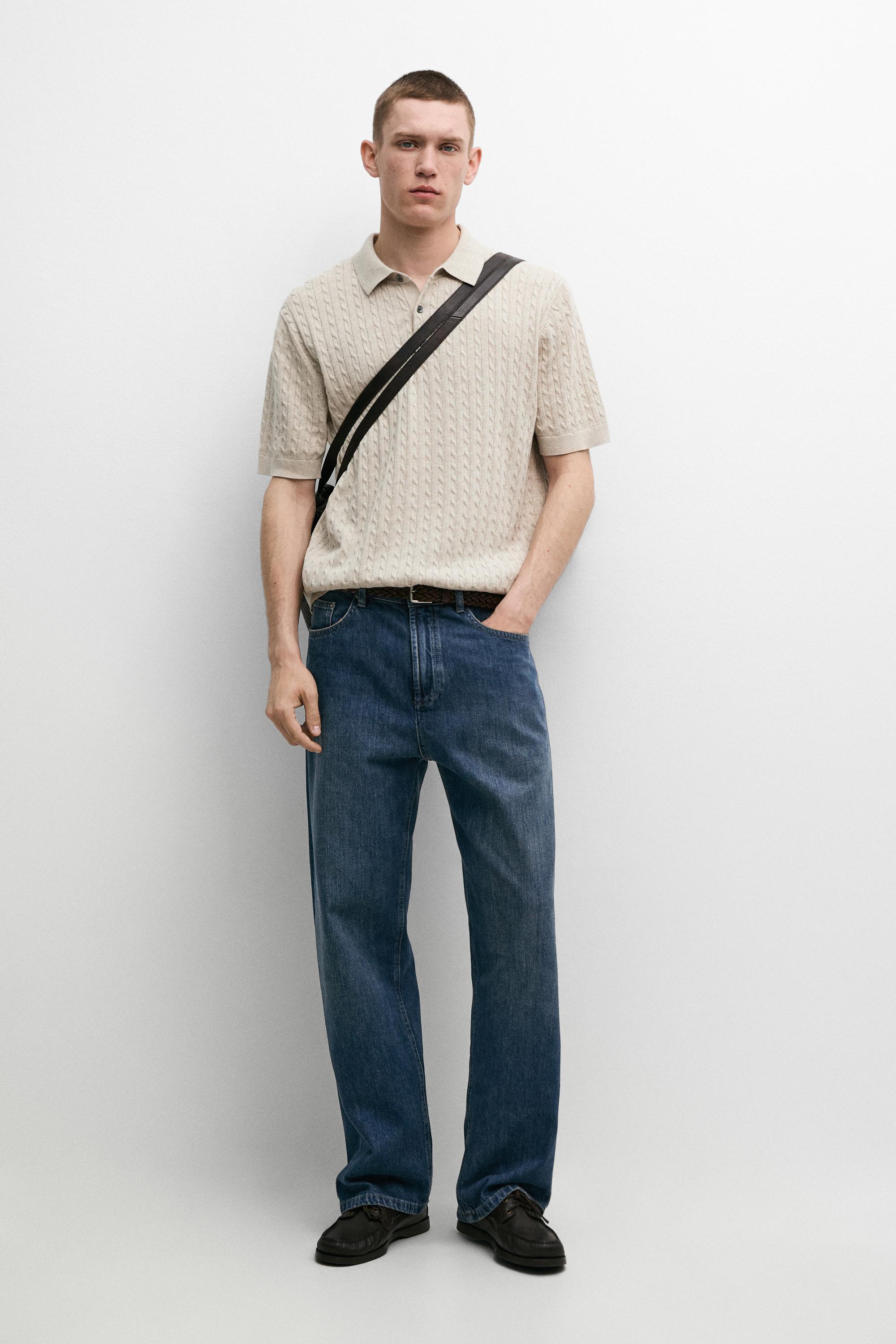100% cotton cable-knit polo shirt — BEIGE