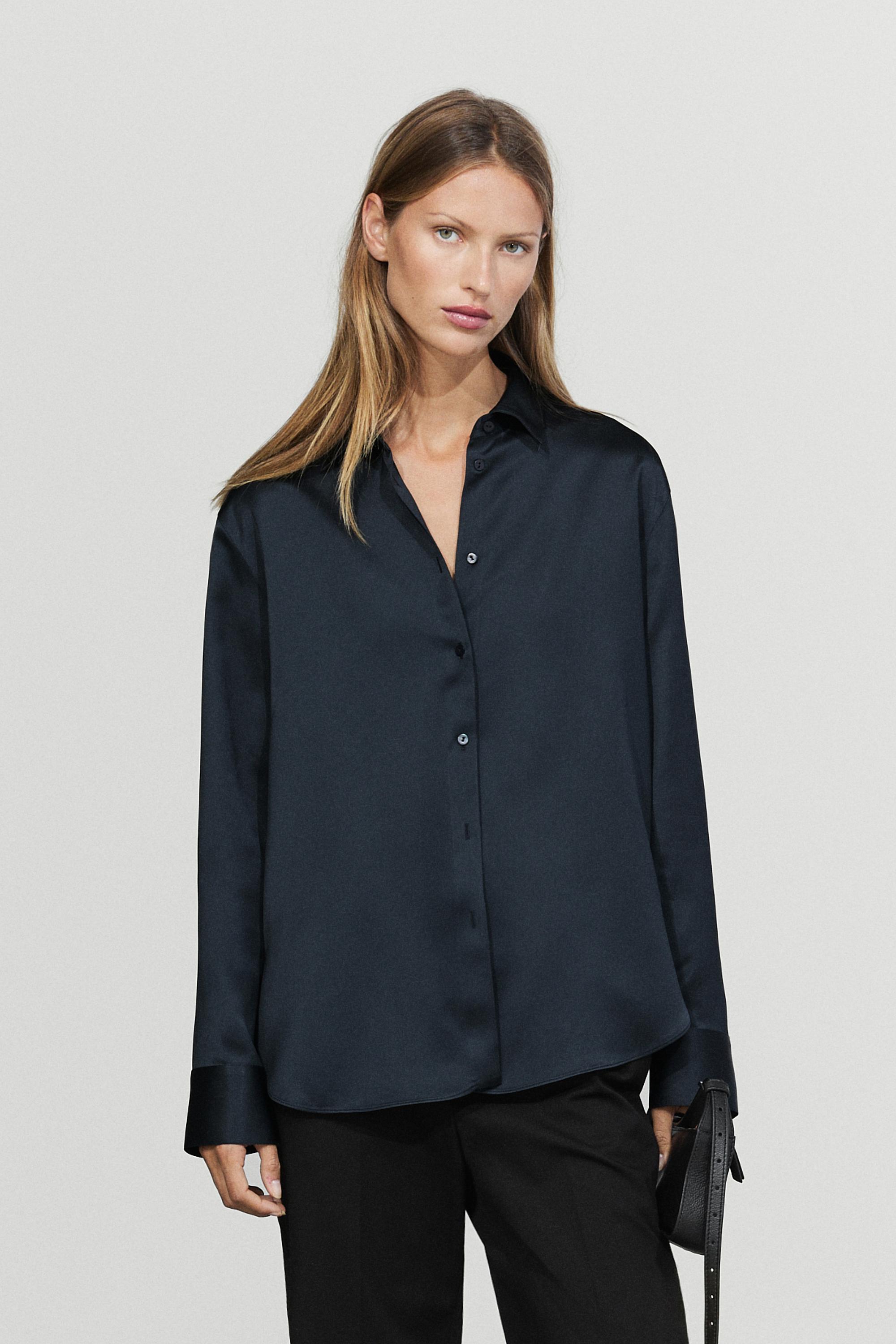 Flowing satin shirt — NAVY BLUE