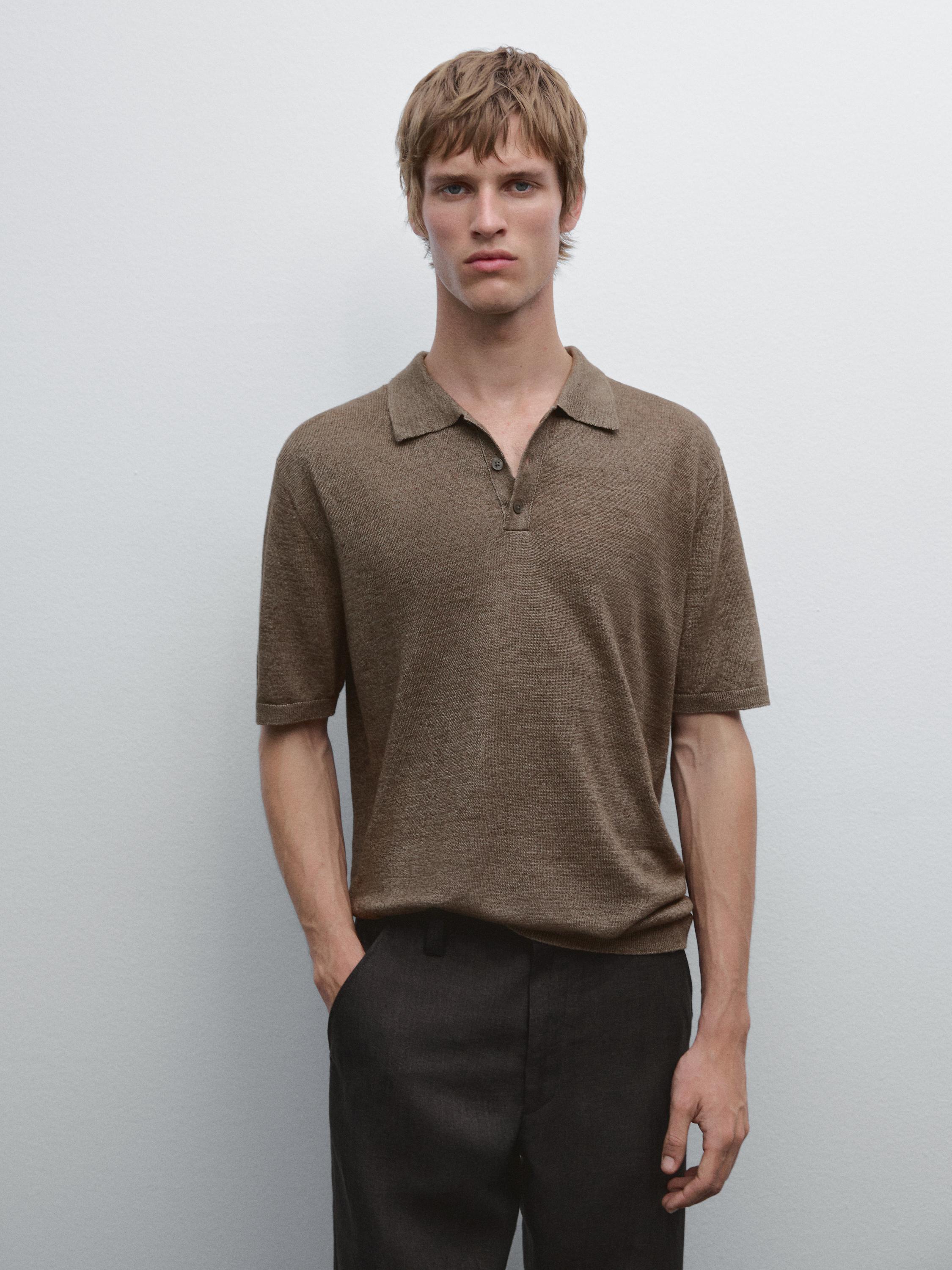 قميص بولو محاك من الكتان