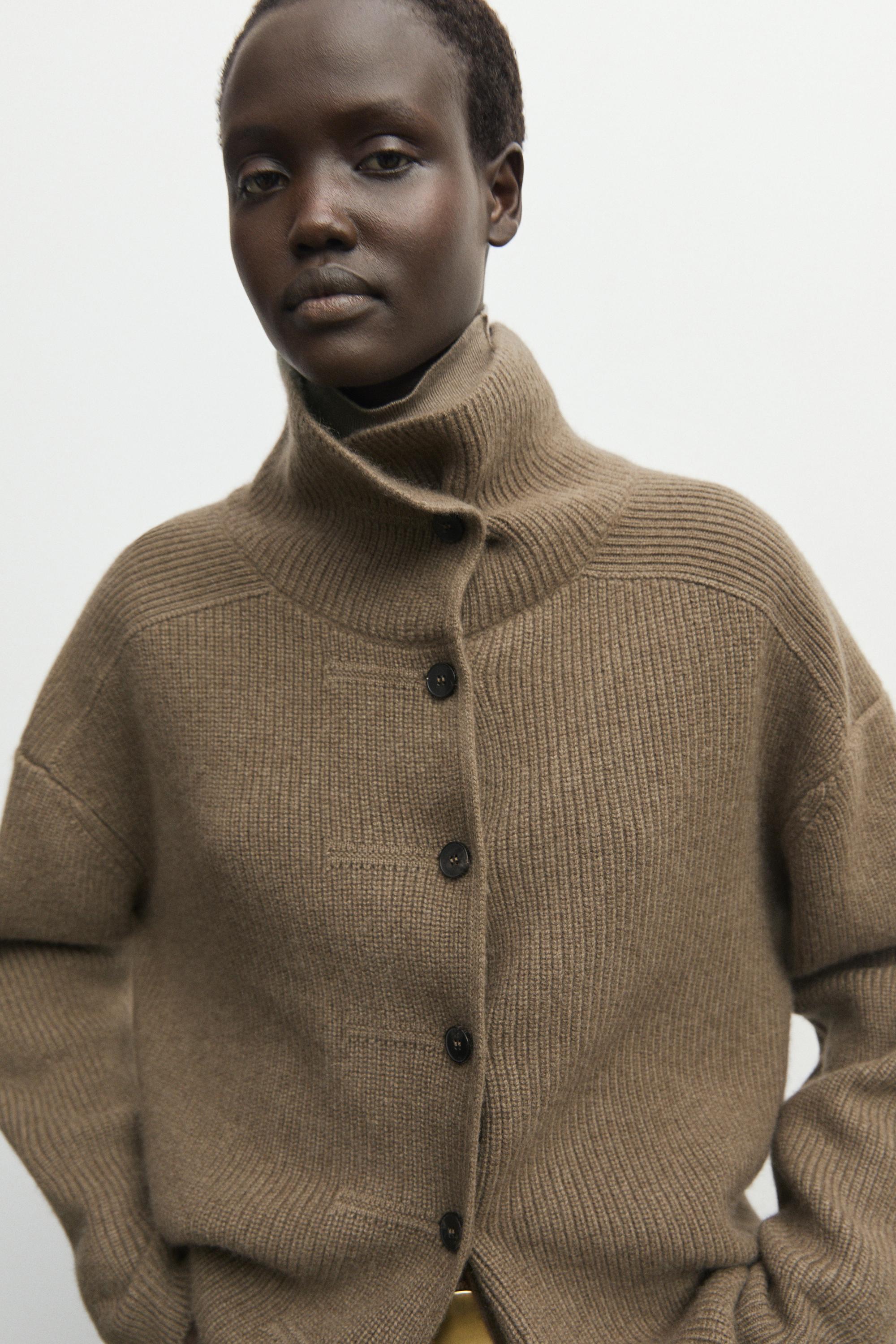 100% cashmere cross-over knit cardigan - KHAKI