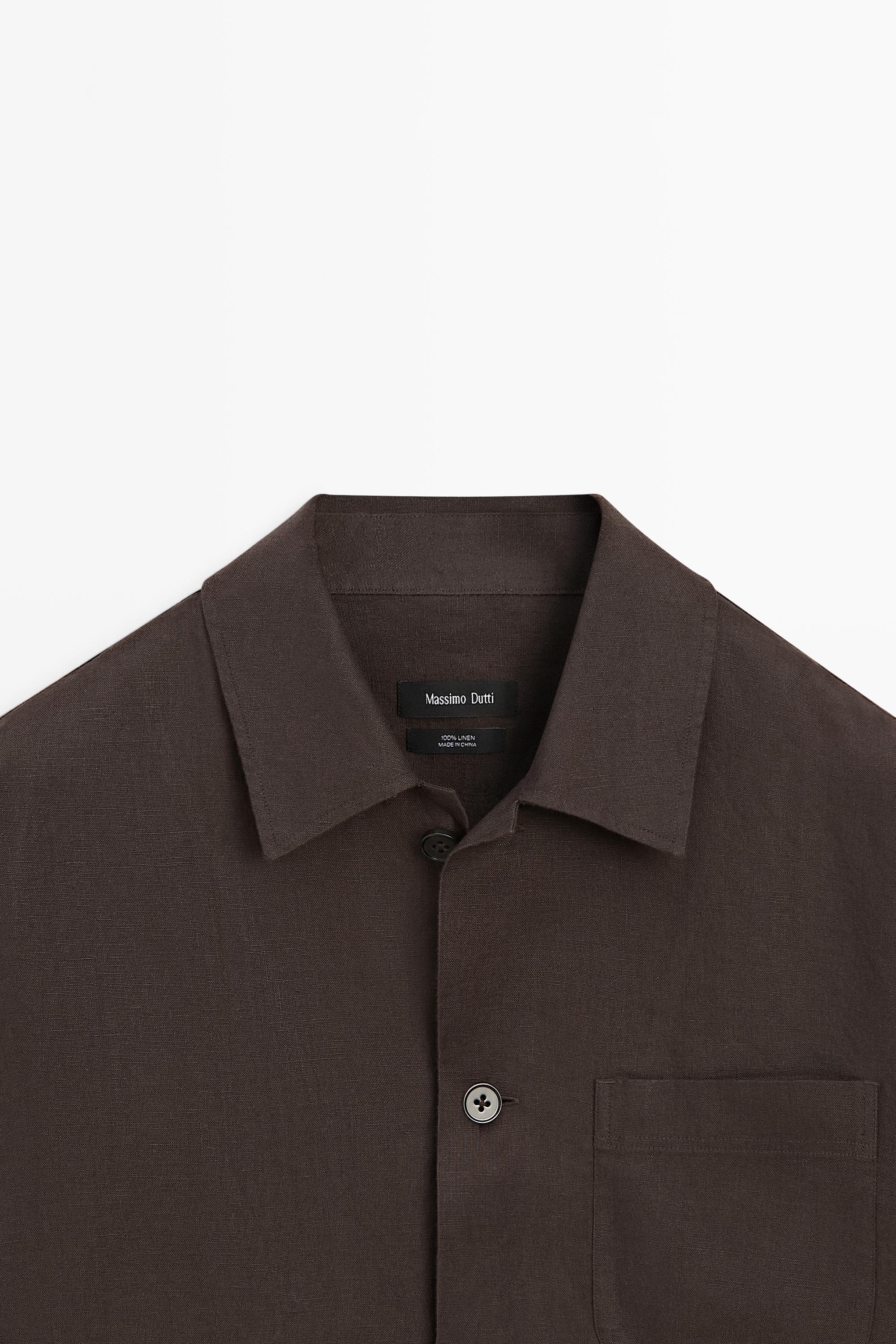 Linen total look overshirt with pocket details — BROWN