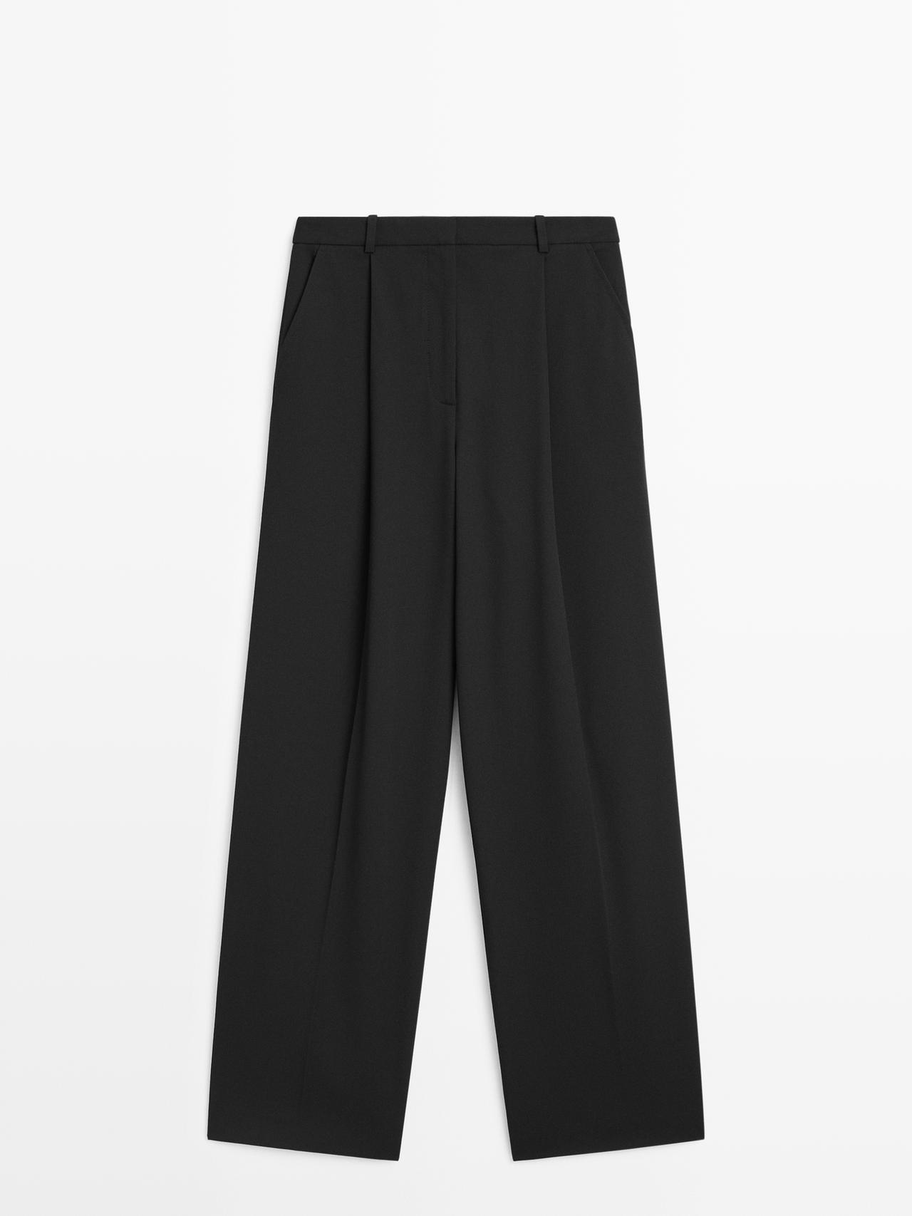 Massimo Dutti - Dame - Bukser Med Brede Ben Og Læg - Sort - 44