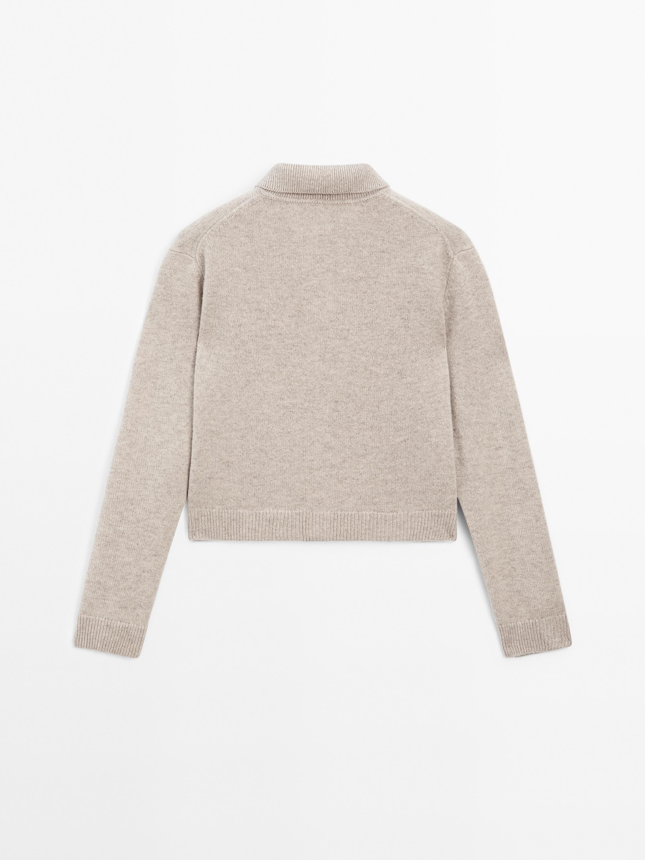 Wool blend cardigan with lapel collar