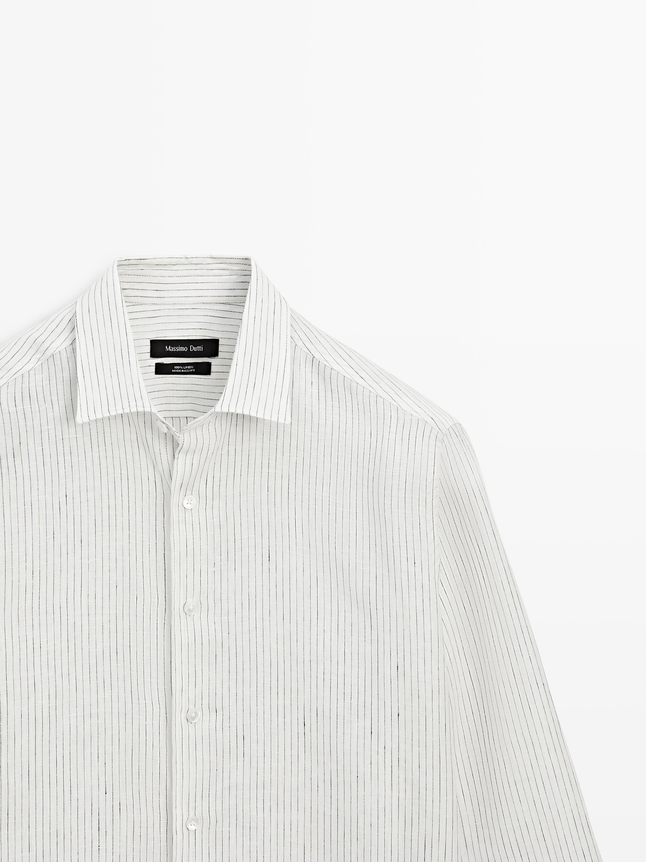 Regular fit striped linen shirt — WHITE