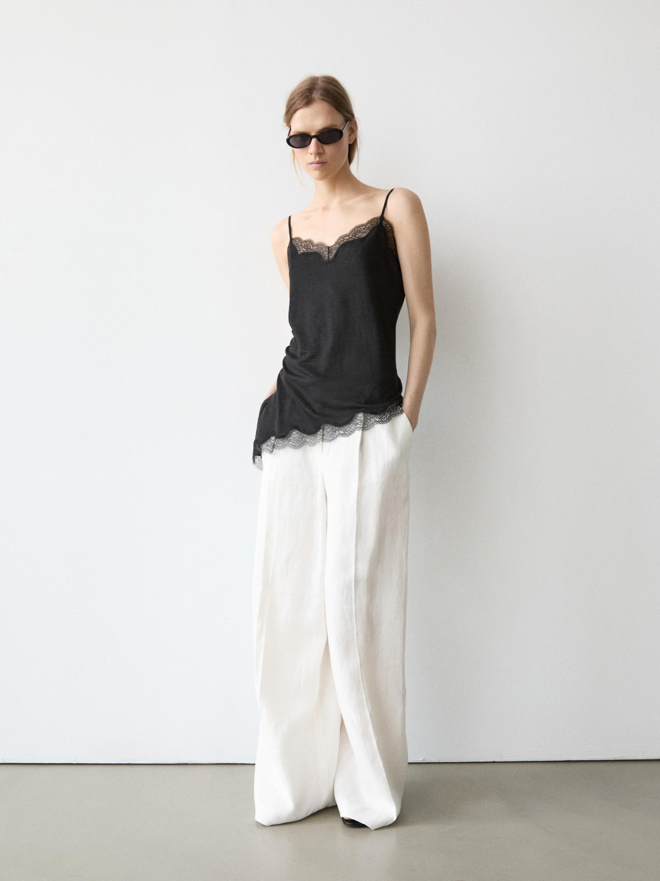 Flowing linen suit trousers — Off white