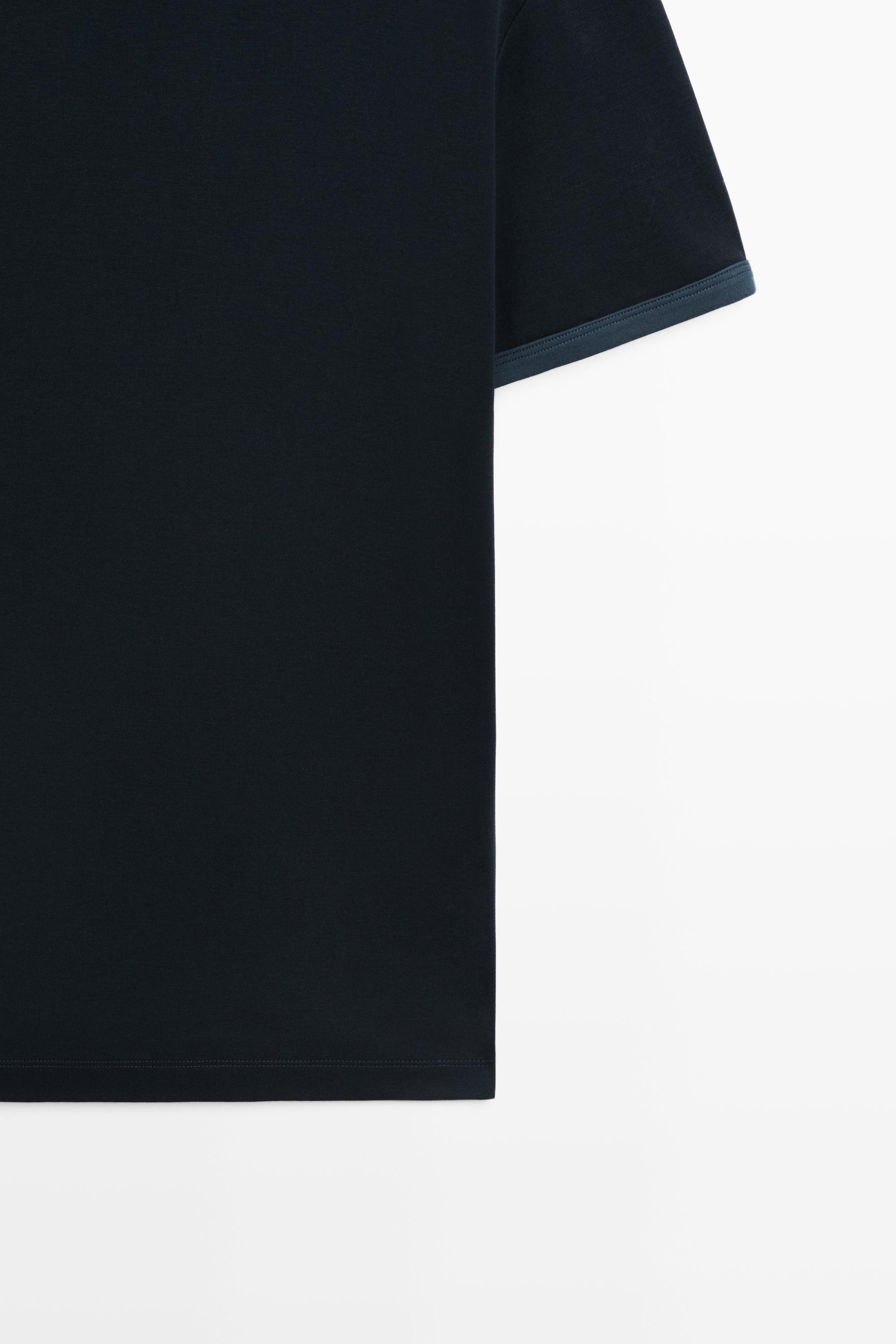 100% cotton contrast neck T-shirt — NAVY BLUE