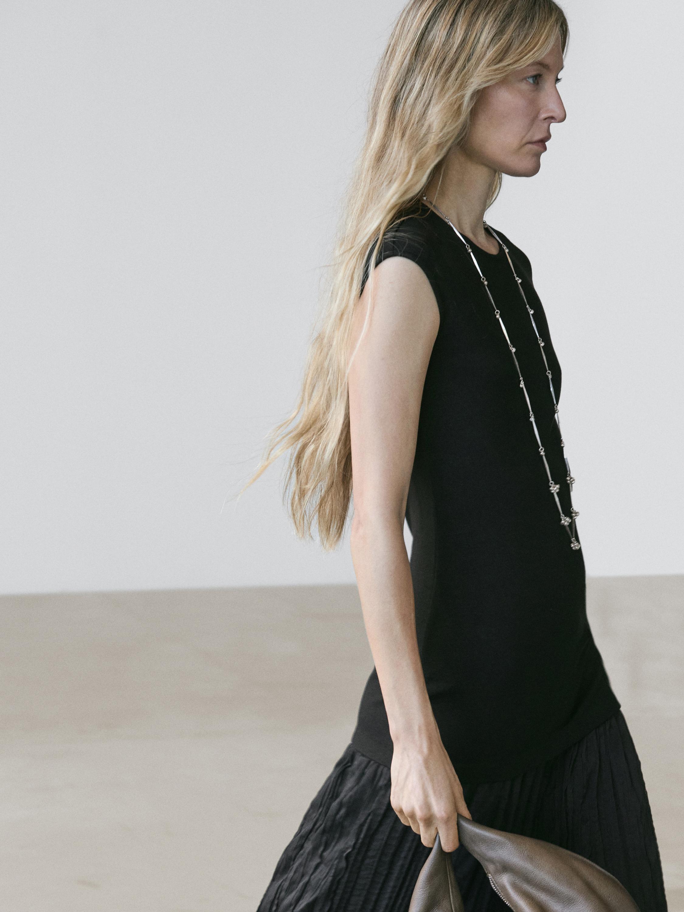 massimo dutti black pleated dress Pleated midi dress with ruffles  Black  Dress