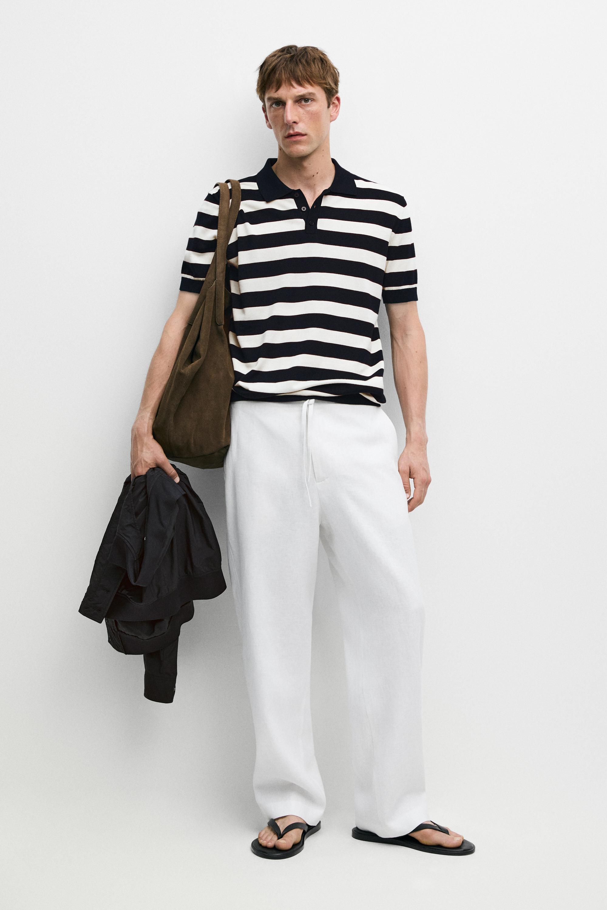 100% linen jogger-fit pants — WHITE