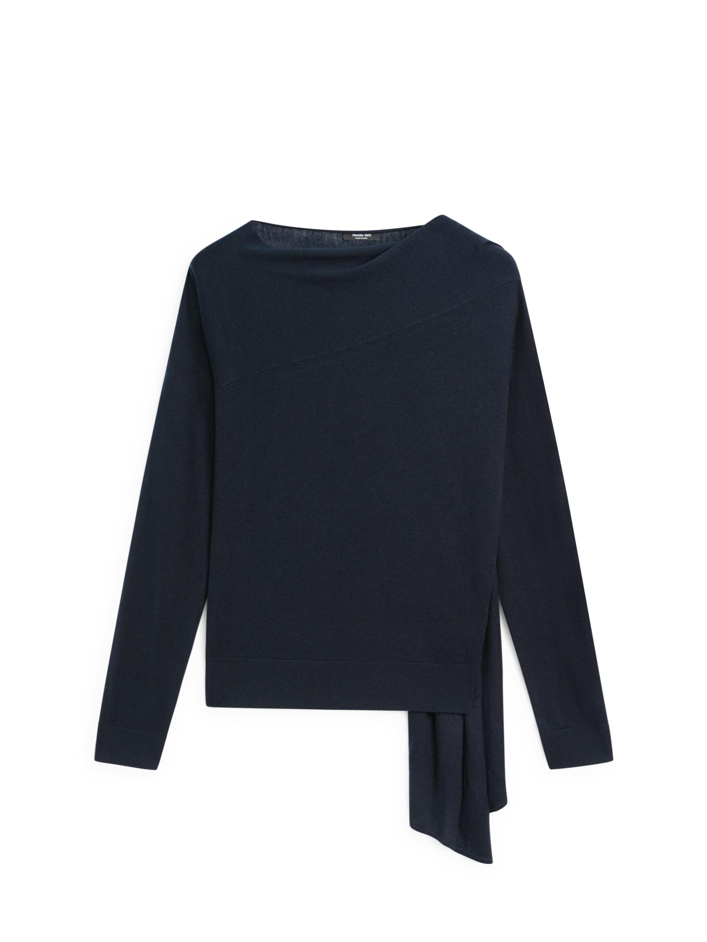 Silk blend knit sweater with scarf - STUDIO · Navy Blue, Ivory