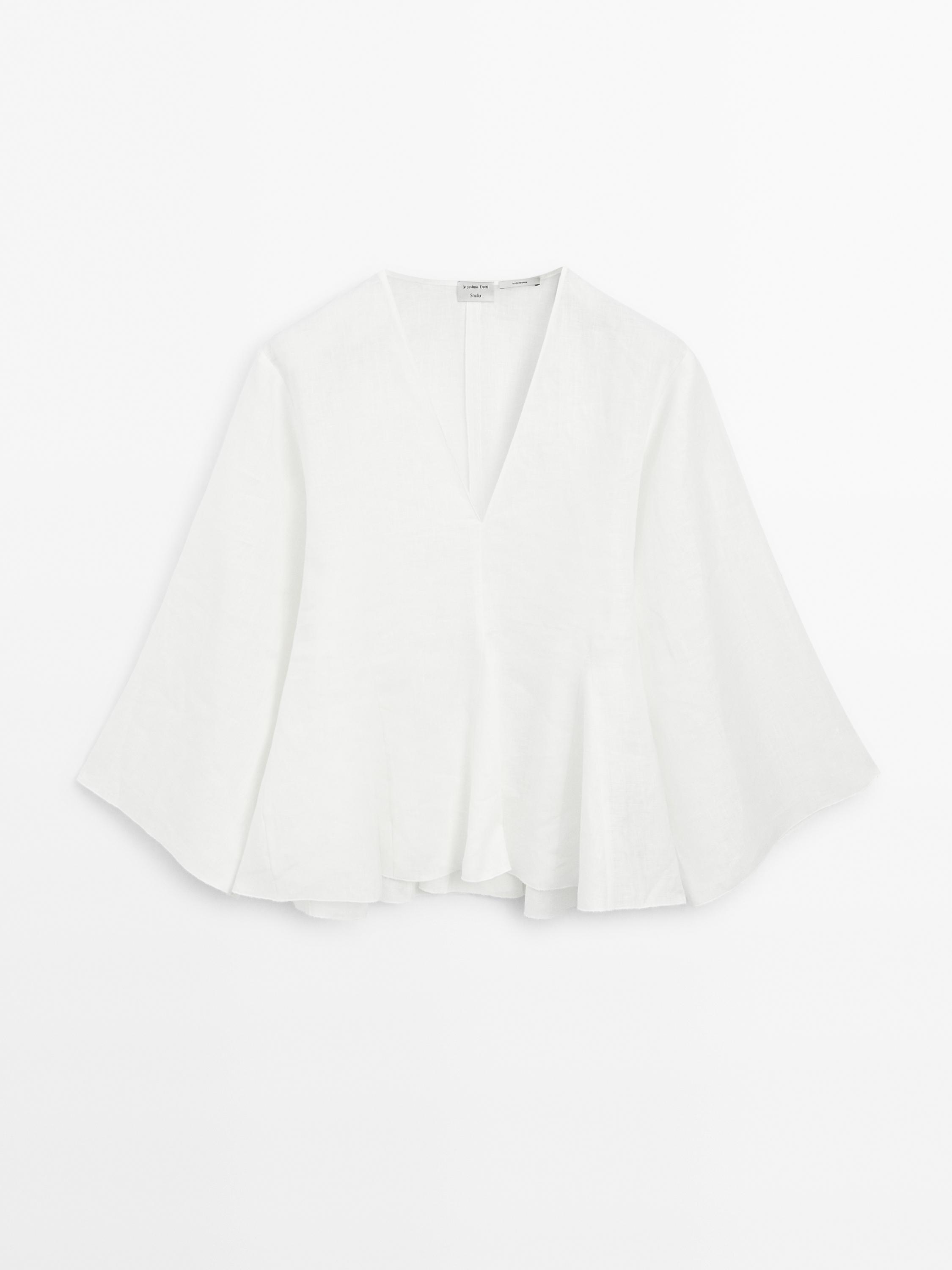 Blusa com pormenor de godé 100% linho - STUDIO