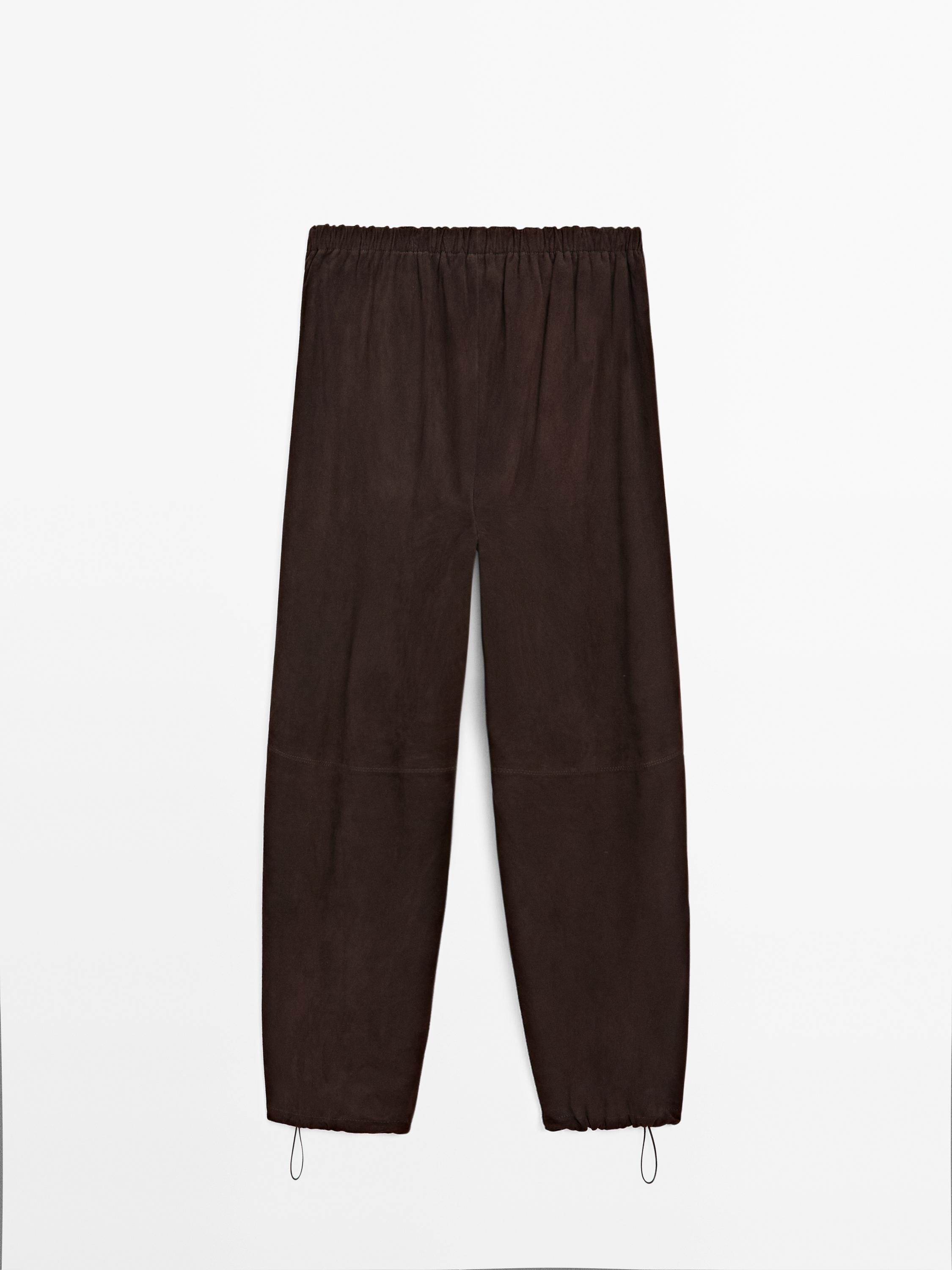 Suede leather parachute trousers