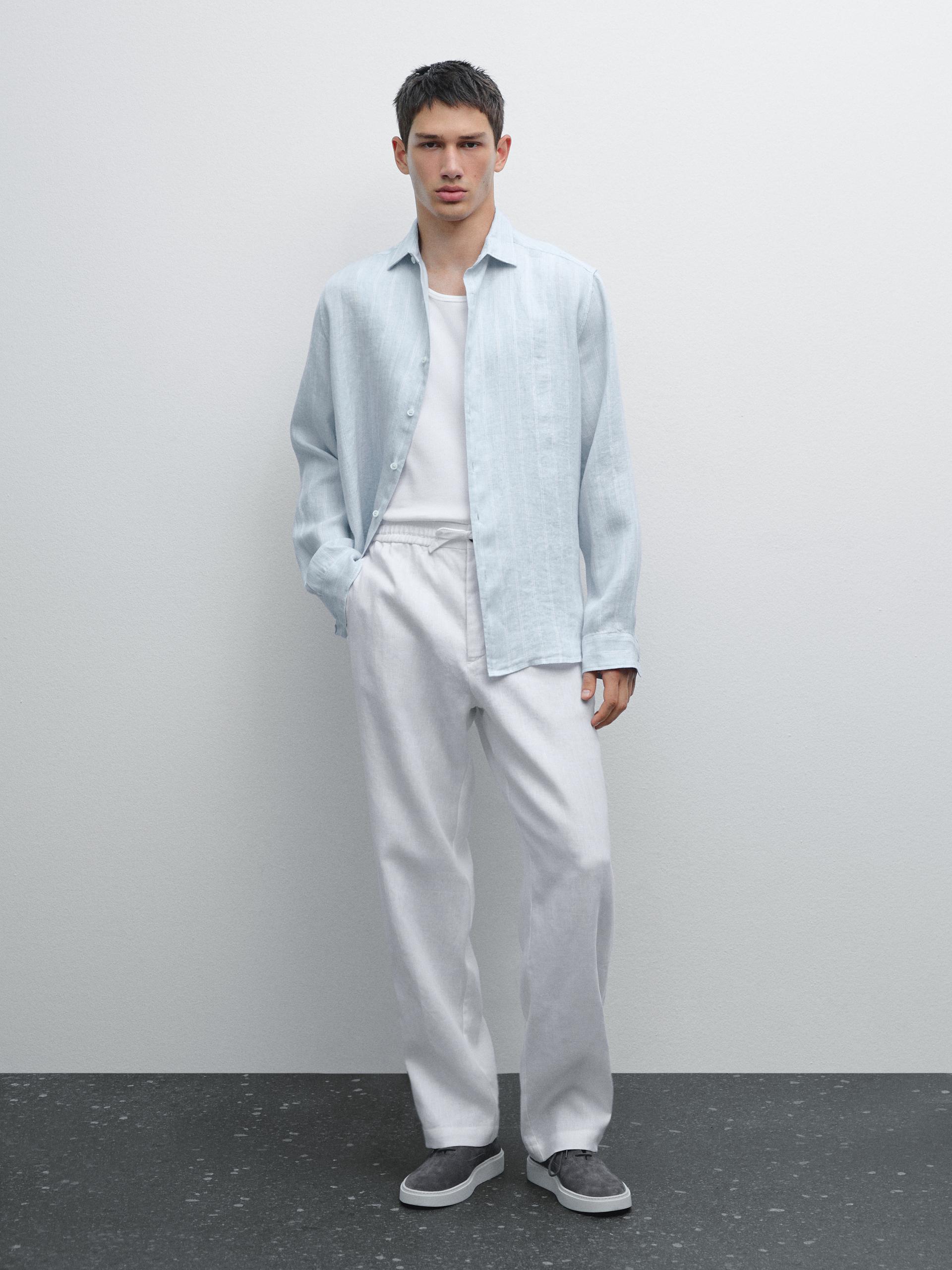 Pantaloni Jogger Fit 100% Lino - Bianco - S - Massimo Dutti - Maschile